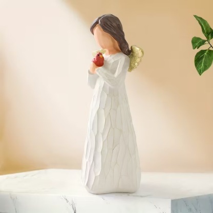 Gold Wing Guardian Angel Statue with Cardinal Bird