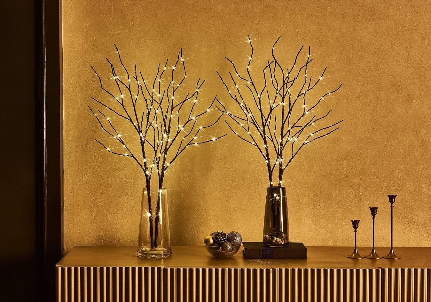 Lighted Brown Branches with Timer 32 in 100 LED for Christmas Holiday Party Decor