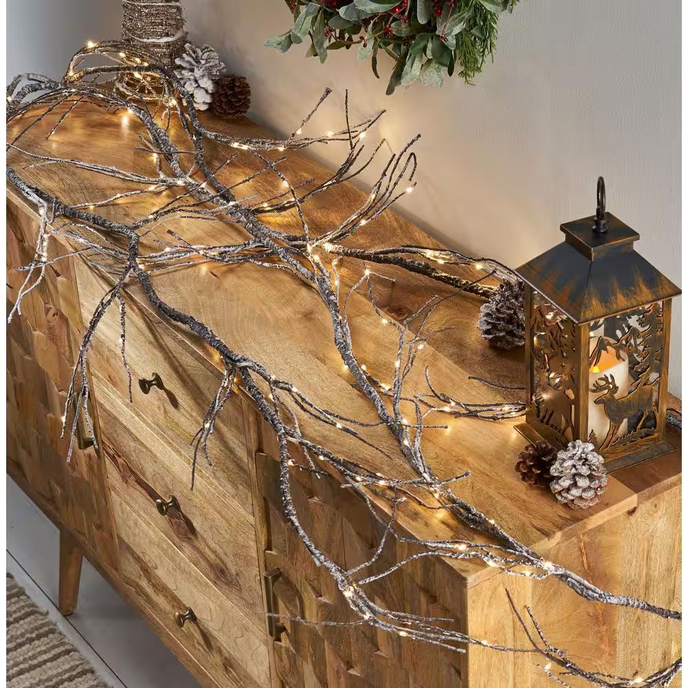 18 ft. Natural Brown Artificial Garland Paper with LED Lights