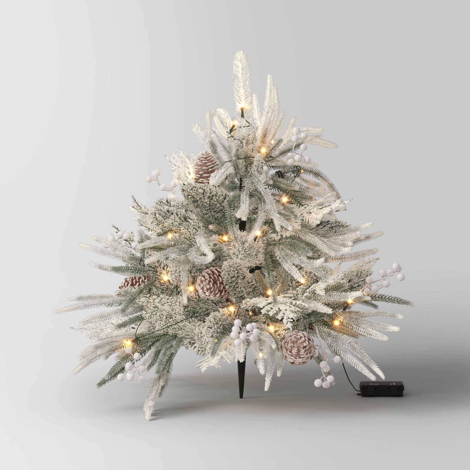 Pre-Lit Christmas Mixed Artificial Flocked Greenery with Ground Stake