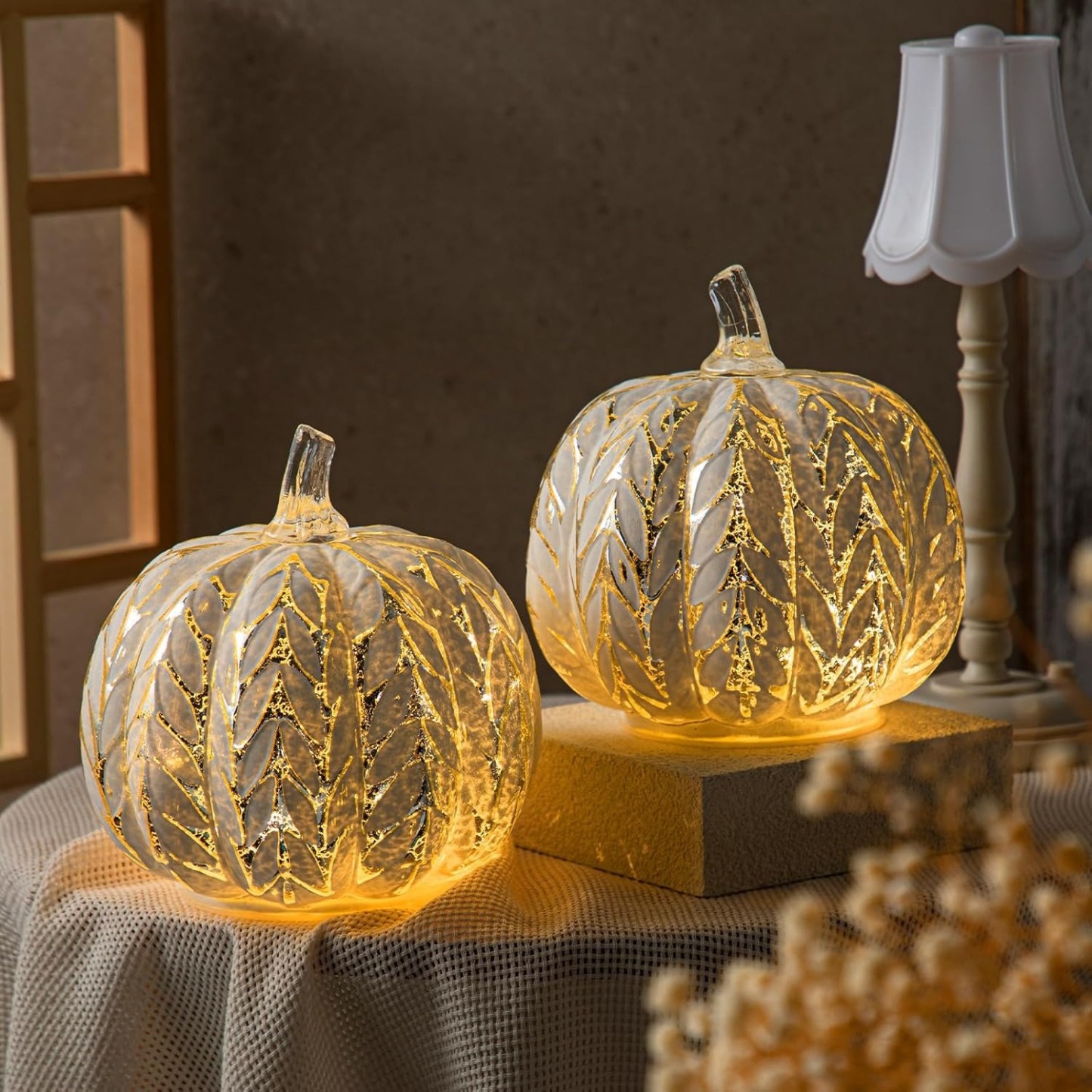 Mercury Glass Light up Pumpkin Decor with Timer