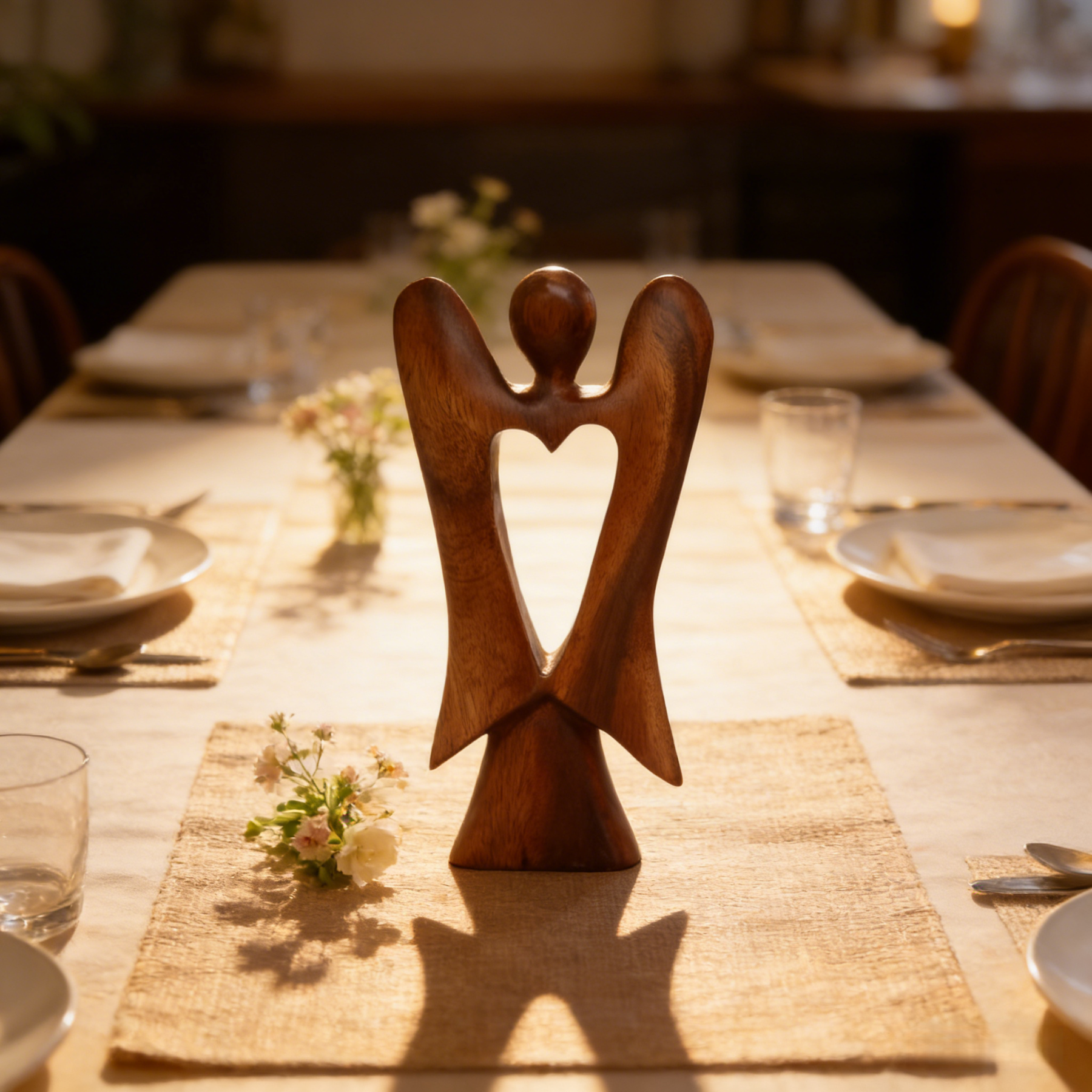 Handmade Wood Figurine of Angel with Heart Feature