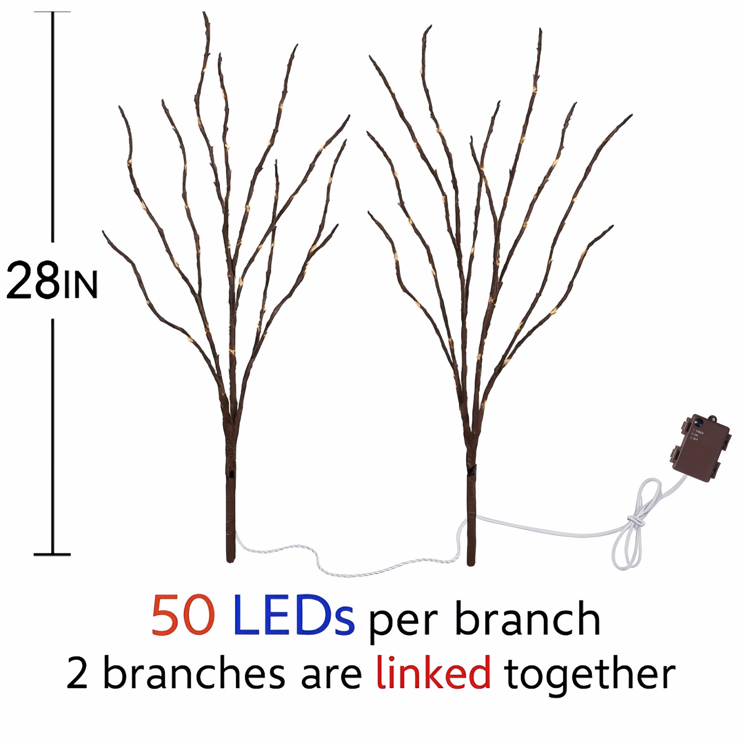 28'' Lighted Willow Branches with Timer 100 LED Fairy Lights