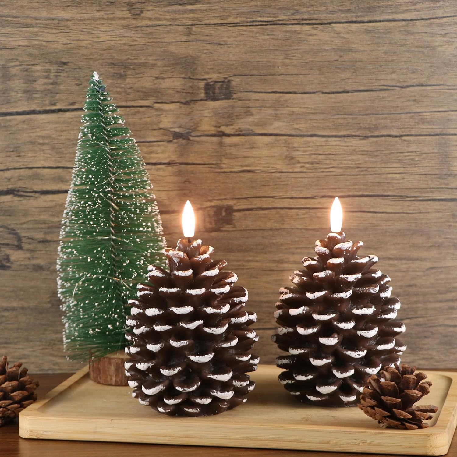 Flameless Pinecone Candles Battery Operated with 6 Hour Timer