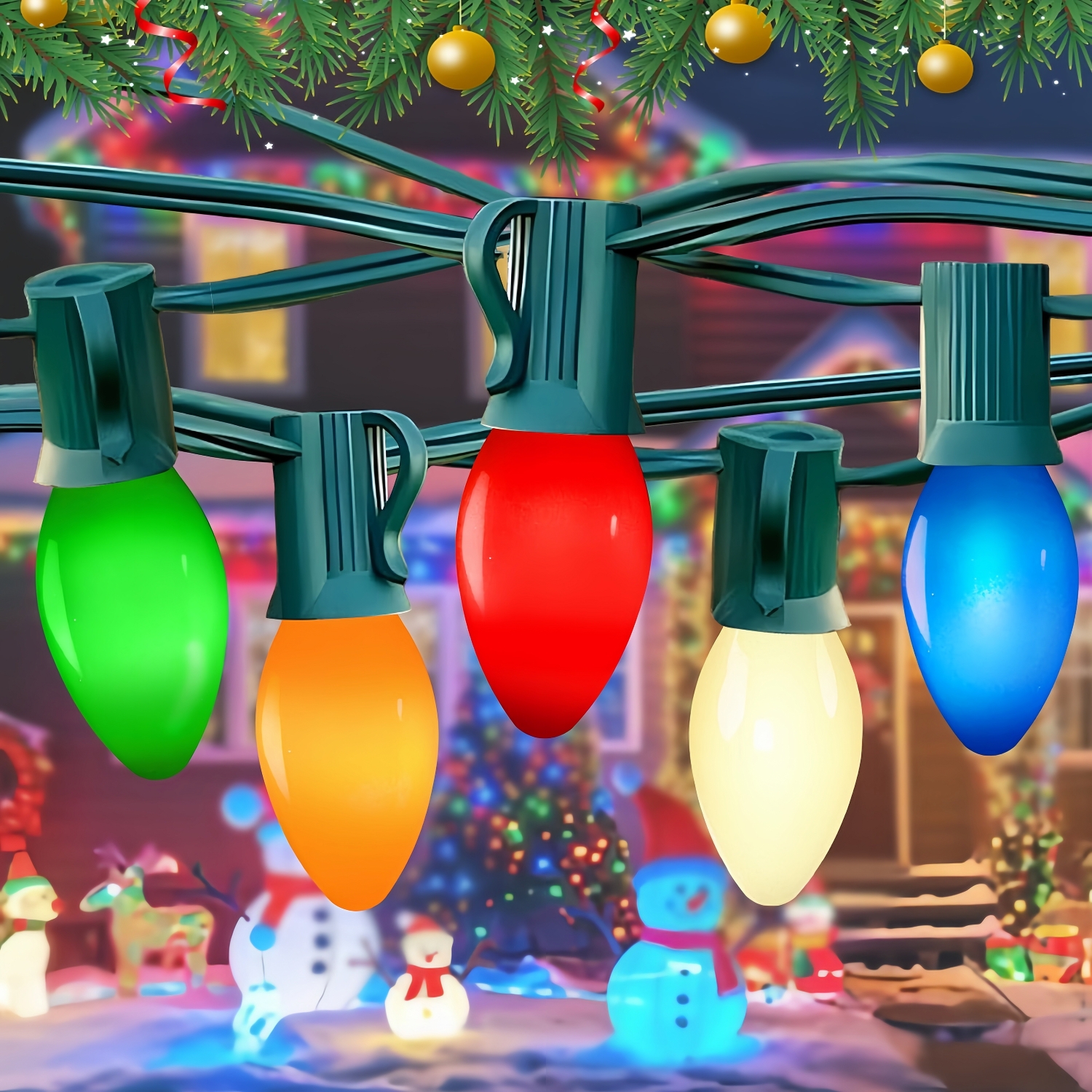 25FT Vintage C7 LED Multicolor Christmas Lights with 25 Shatterproof Bulbs