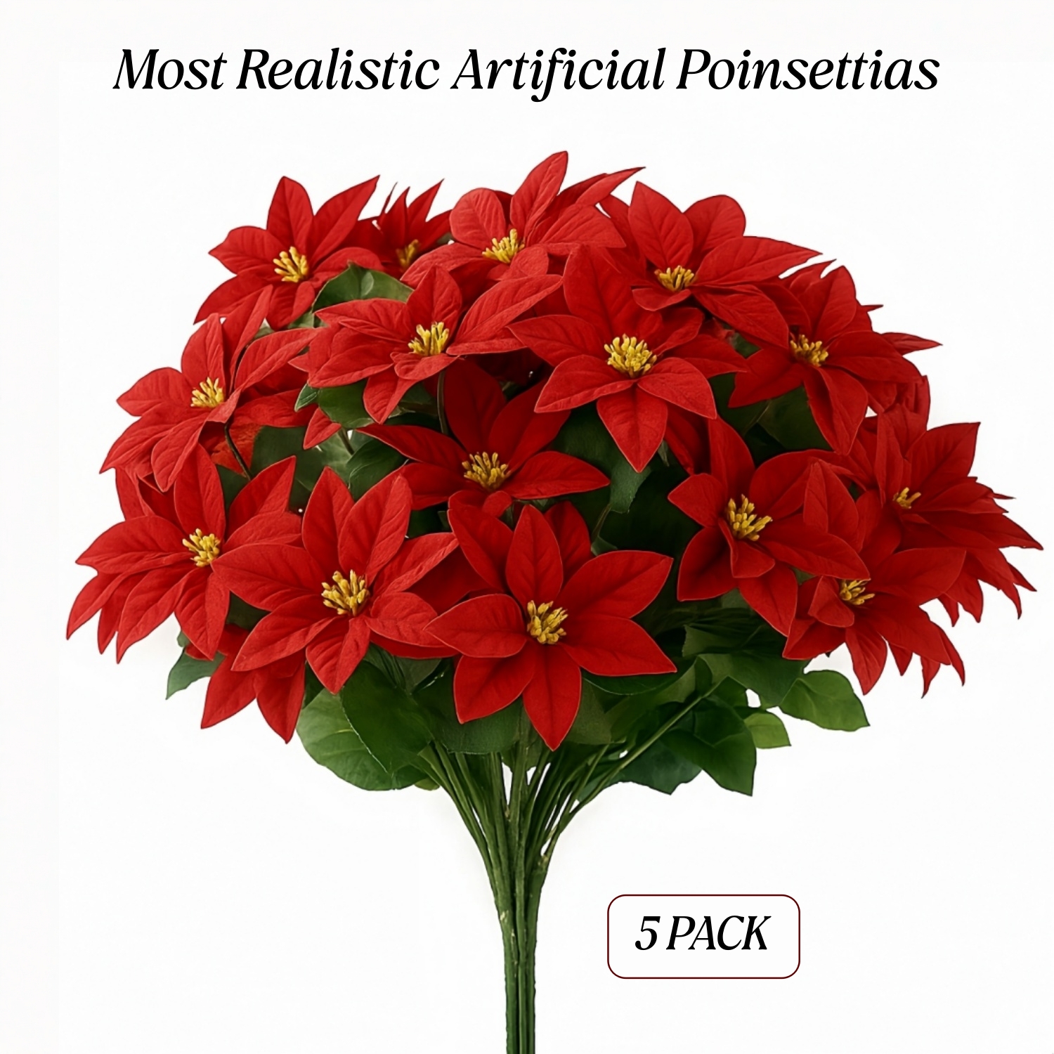7 Heads Artificial Poinsettia Bouquet (5 Pack) - UV resistant, Waterproof, Windproof