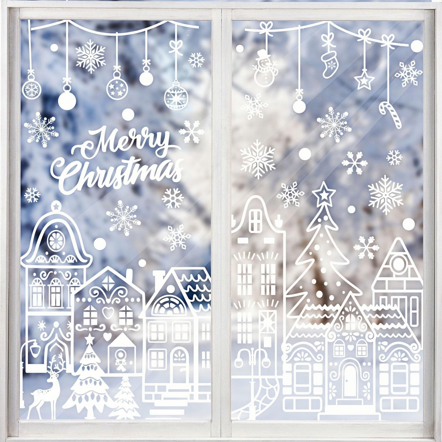 Christmas Village Window Clings (4 Sheets / 78 PCS)