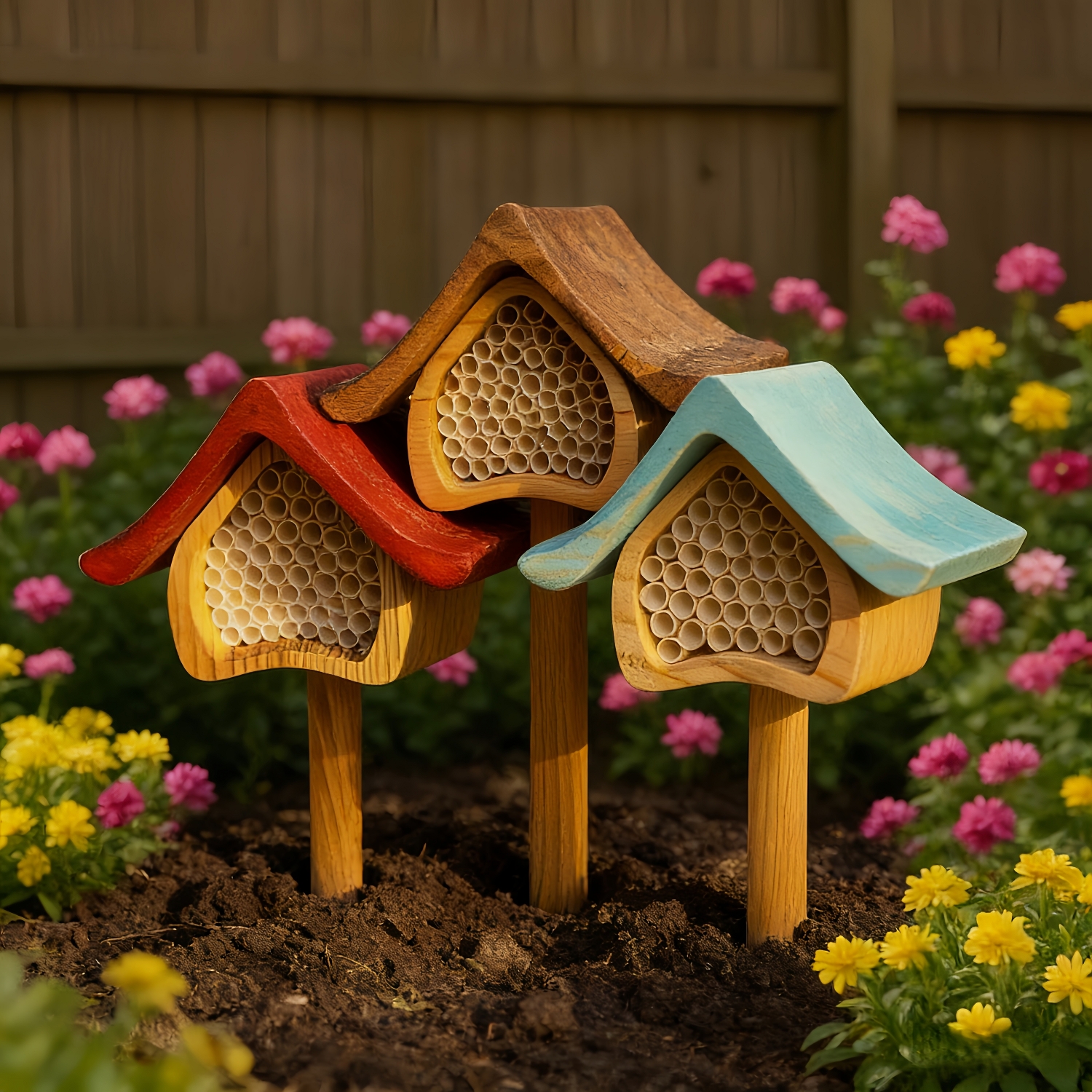 Colored Handcrafted Bee Hotel for a Sustainable Garden