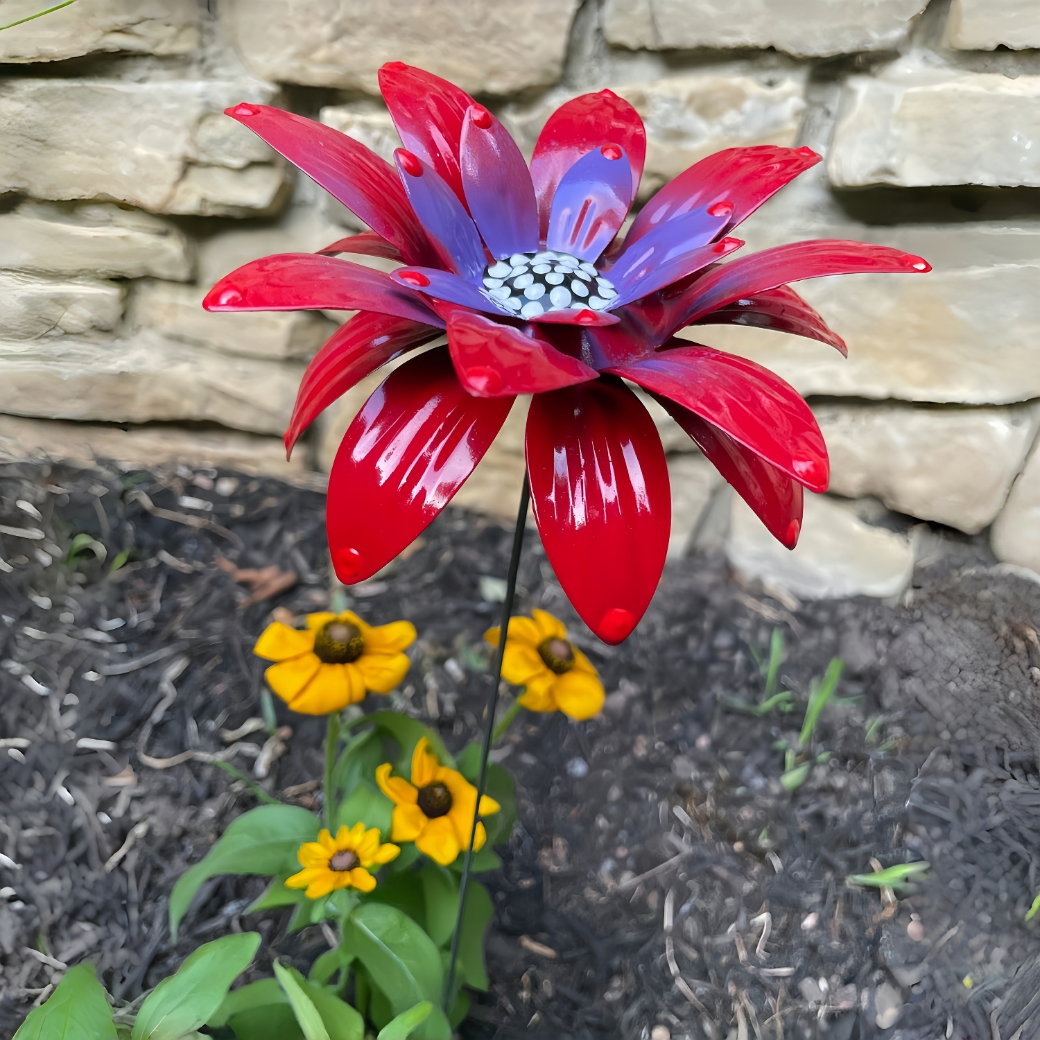Rustic Metal Colorful Flowers Garden Stakes
