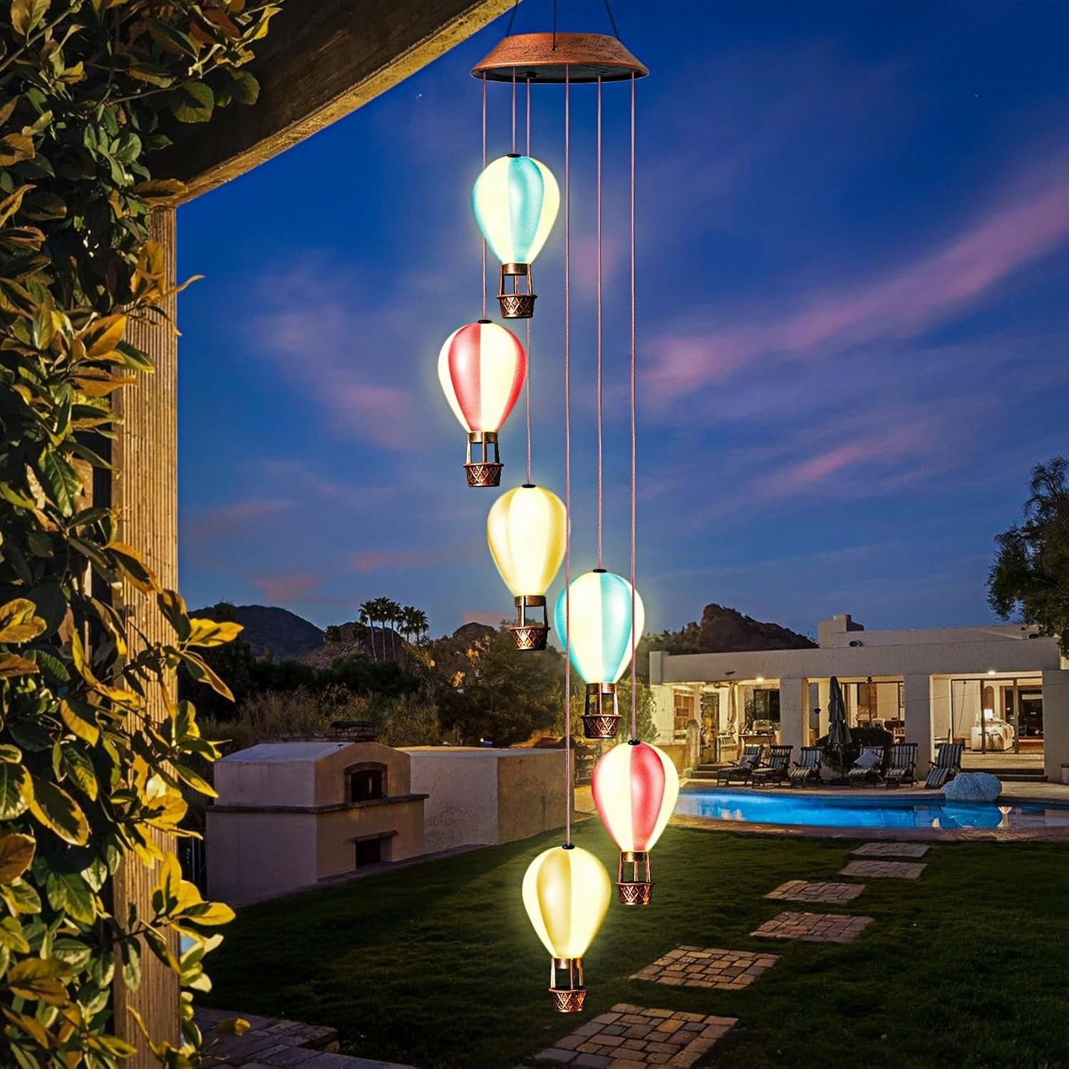 Hot Air Balloon Solar Wind Chimes Lights