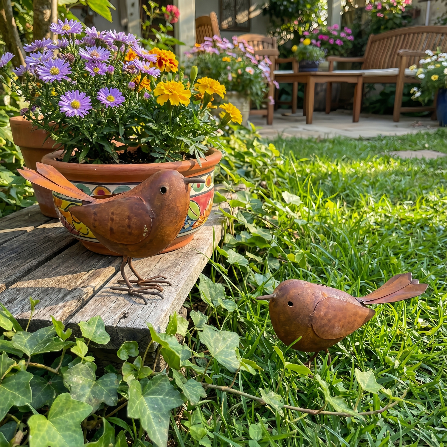 Handcrafted Rustic Metal Bird Garden Decor
