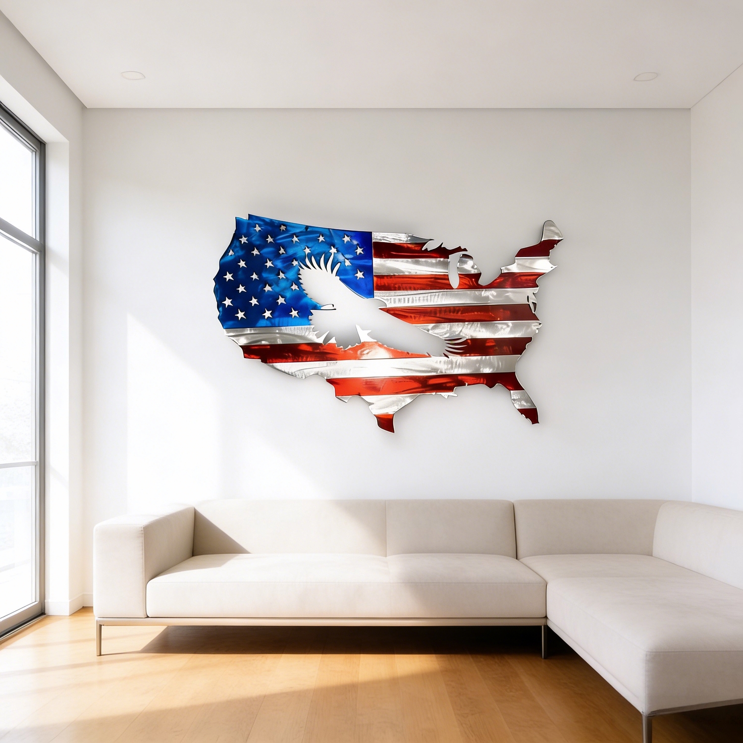 Large Vintage Bald Eagle & American Flag Metal Wall Art