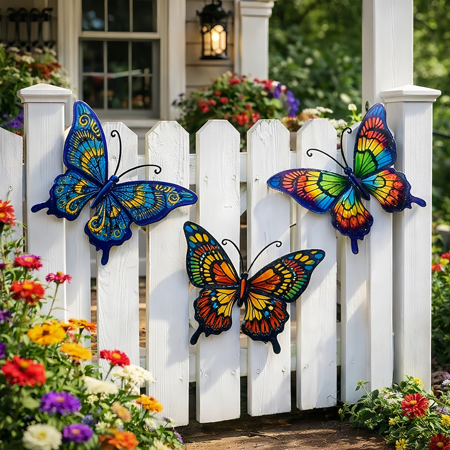 Set of 3 Colorful Metal Butterfly Wall Decor
