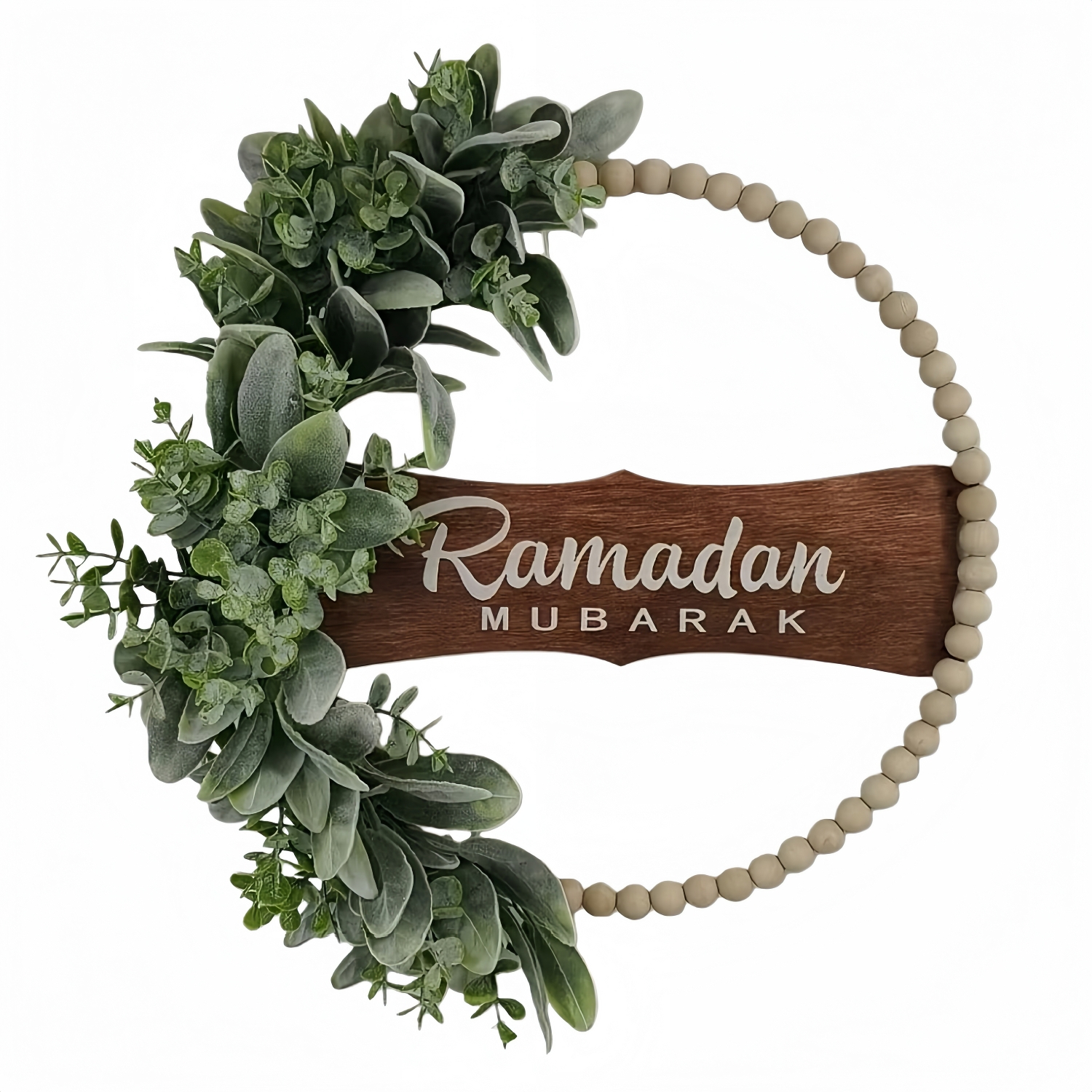 Ramadan Mubarak Wreath for Front Door – Greenery Decor for Ramadan & Eid