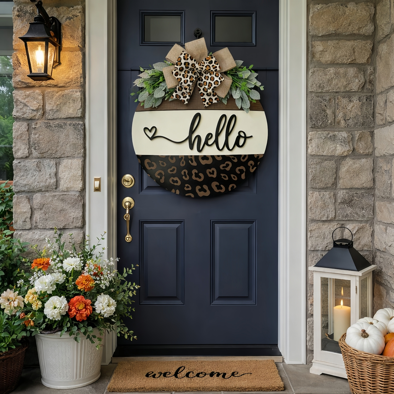 Hello Leopard Print Welcome Door Hanger