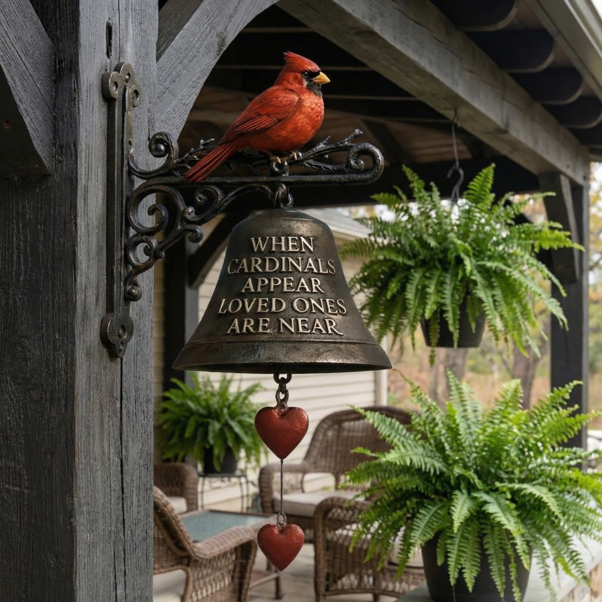 Cardinal Memorial Garden Bells – Outdoor Garden Sympathy Chime for Porch, Patio & Yard Décor