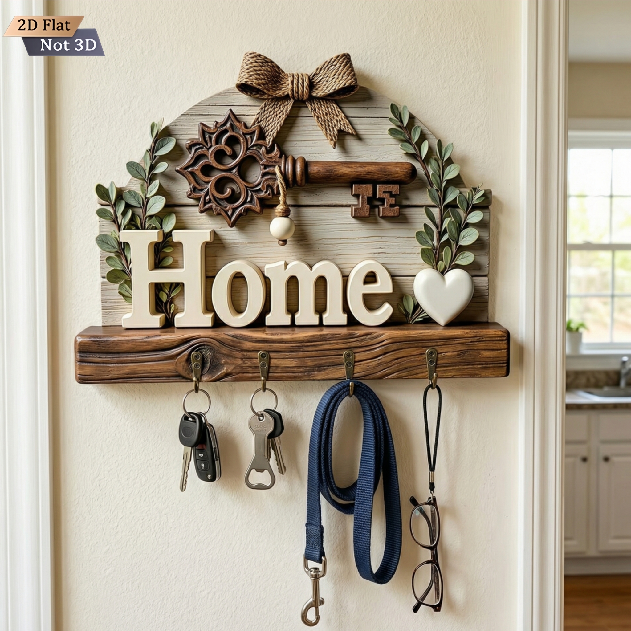 Home Wooden Key Holder Wall Decor with Hooks