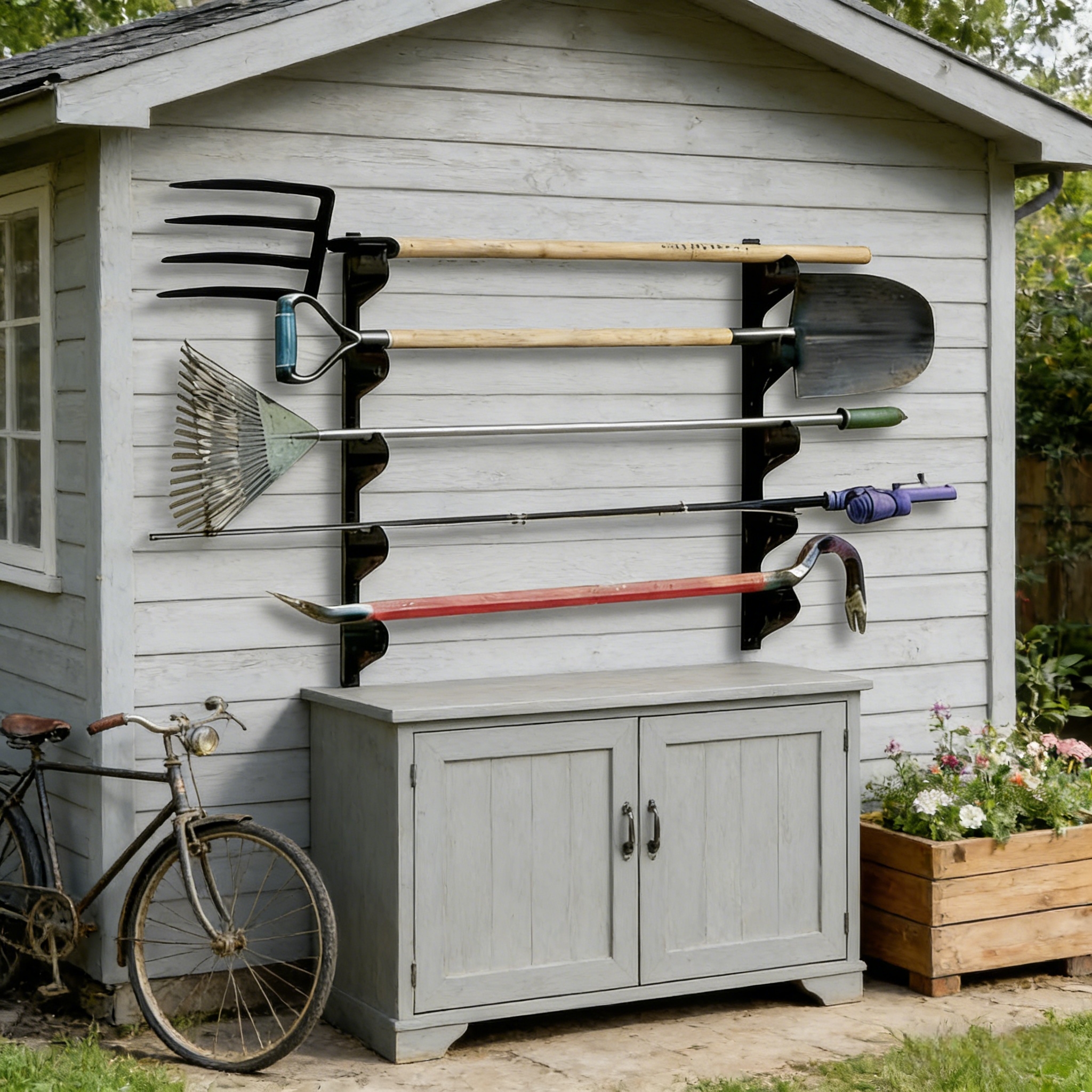 Heavy Duty Wall Mounted Garden Tool Organizer Rack