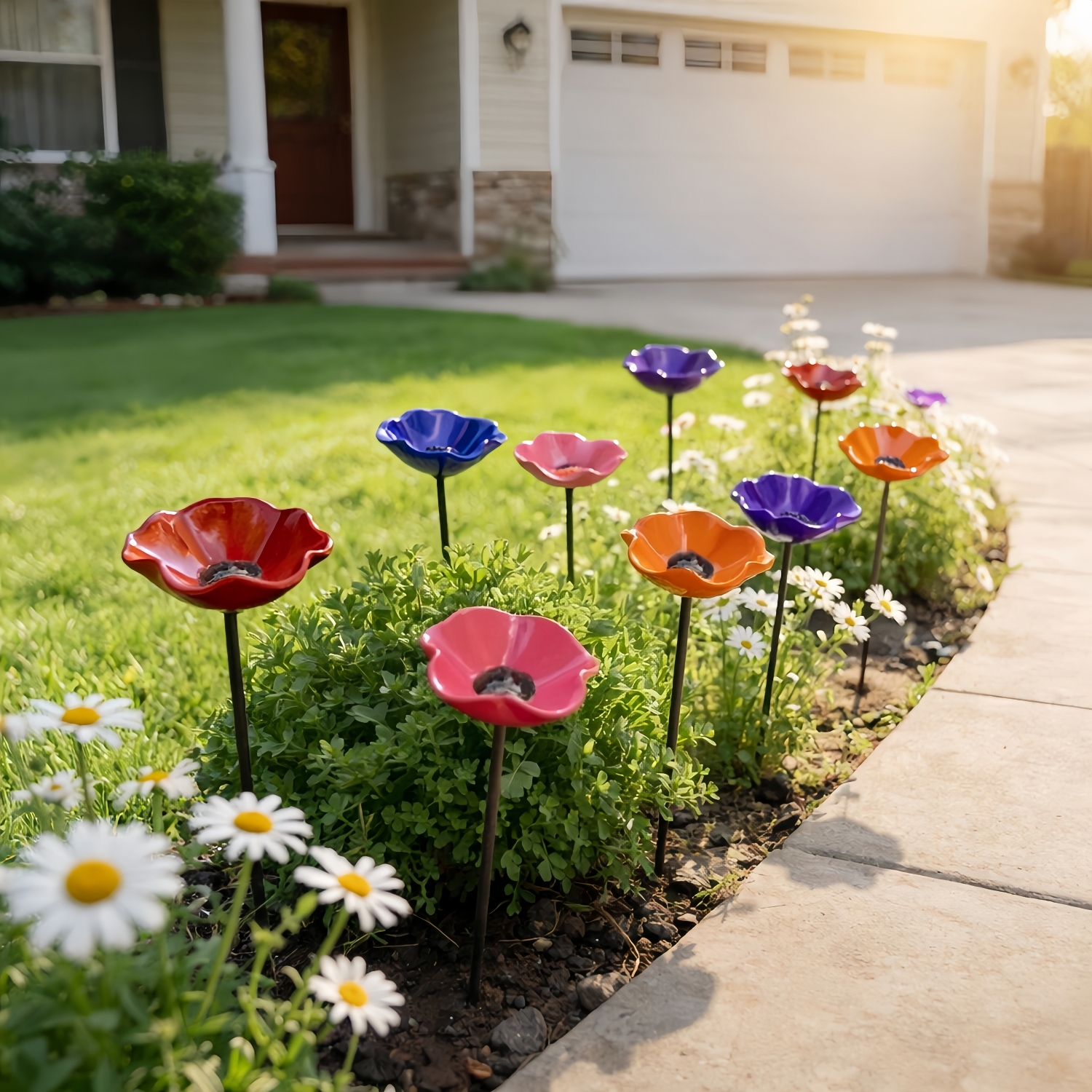 Handmade Metal Flower Bird Bath & Pollinator Water Station
