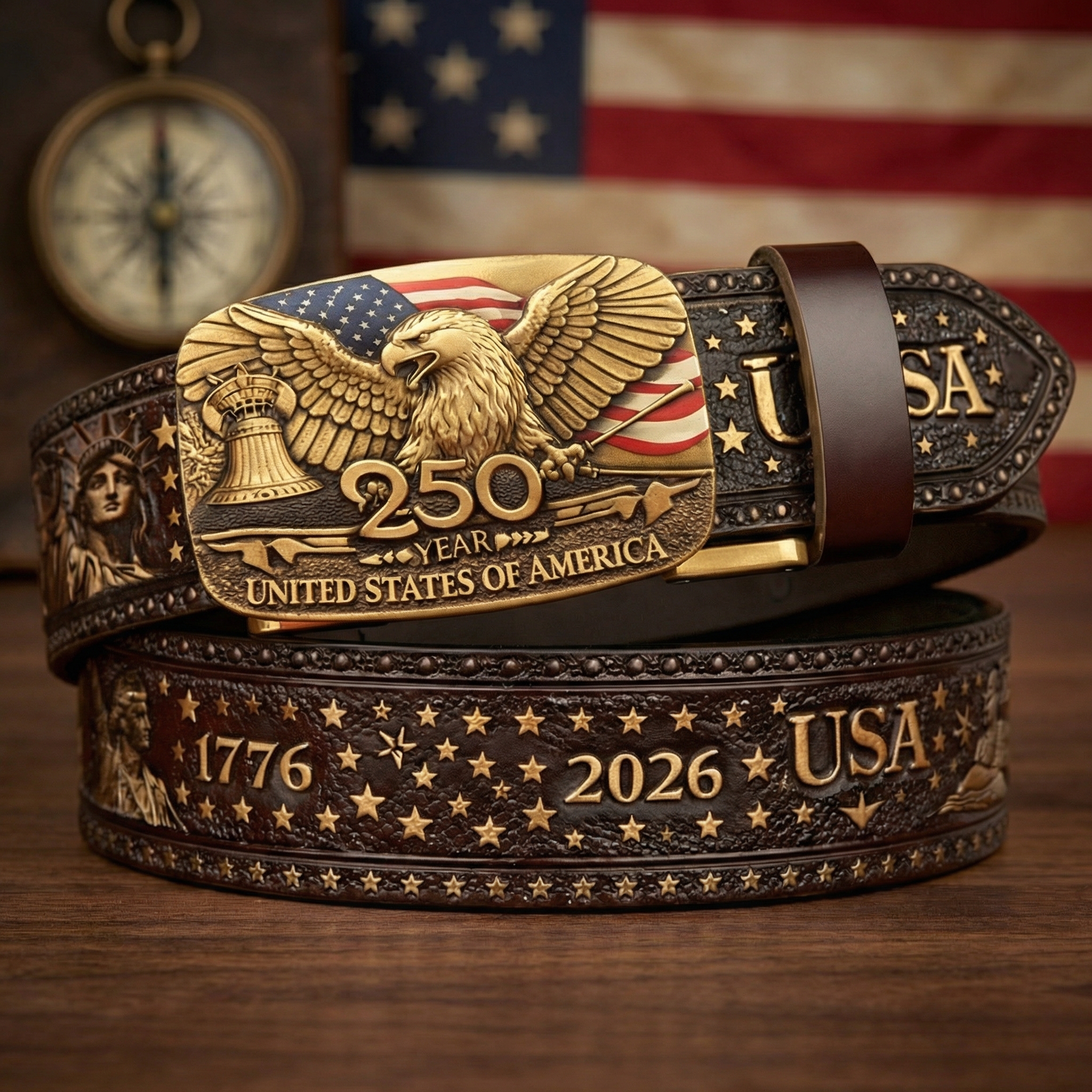 250th Anniversary USA Patriotic Leather Belt