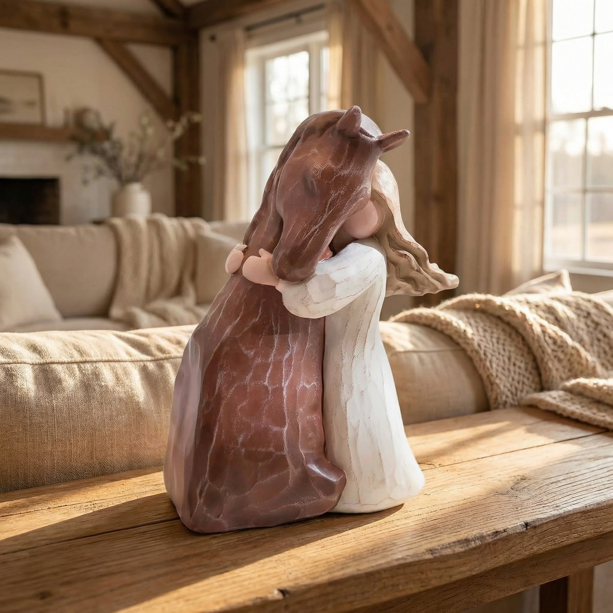 Girl Hugging Horse Figurine