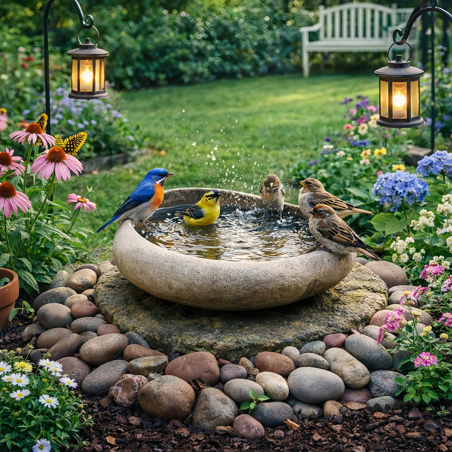 Natural River Stone Bird Bath