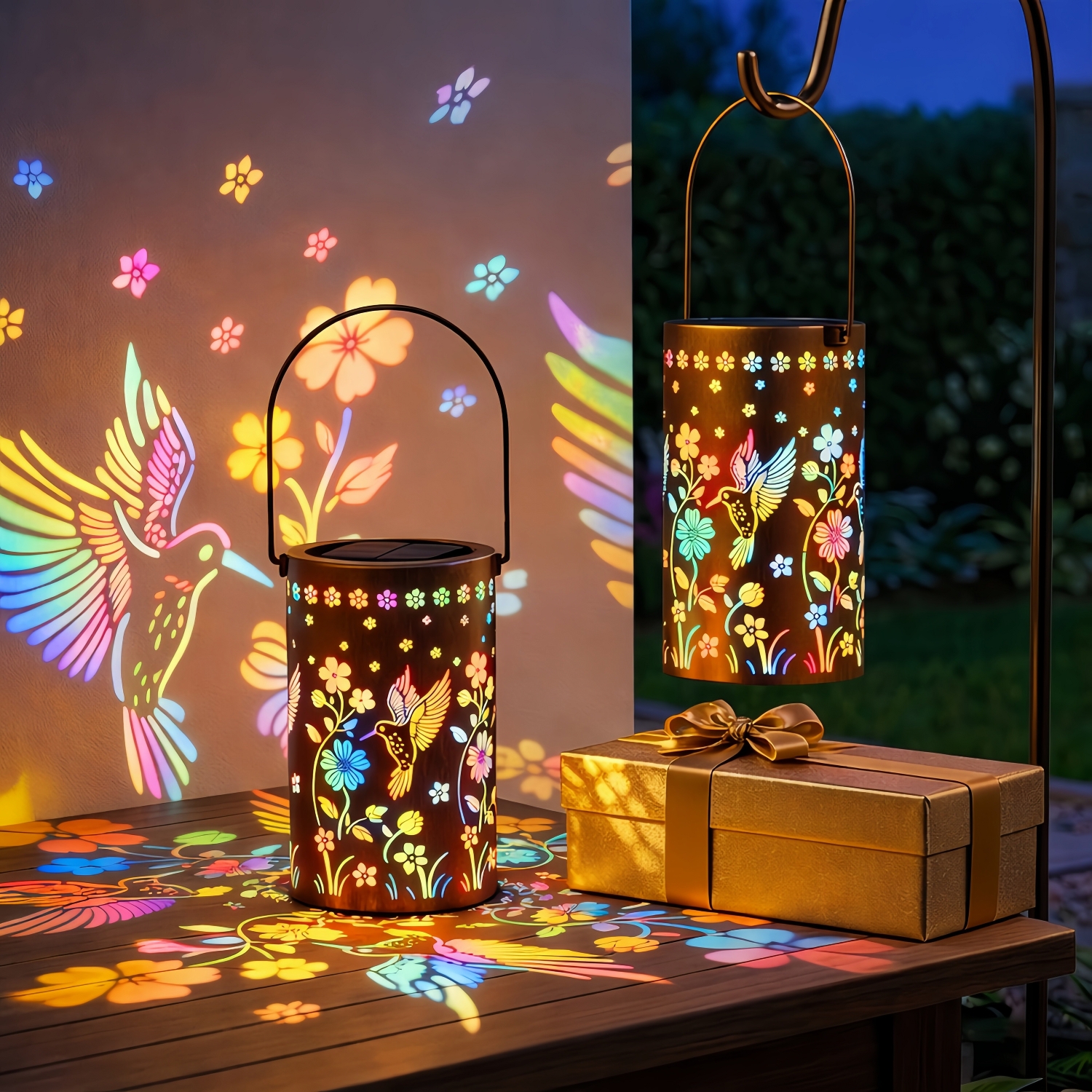 Colorful Hummingbird Solar Garden Lantern