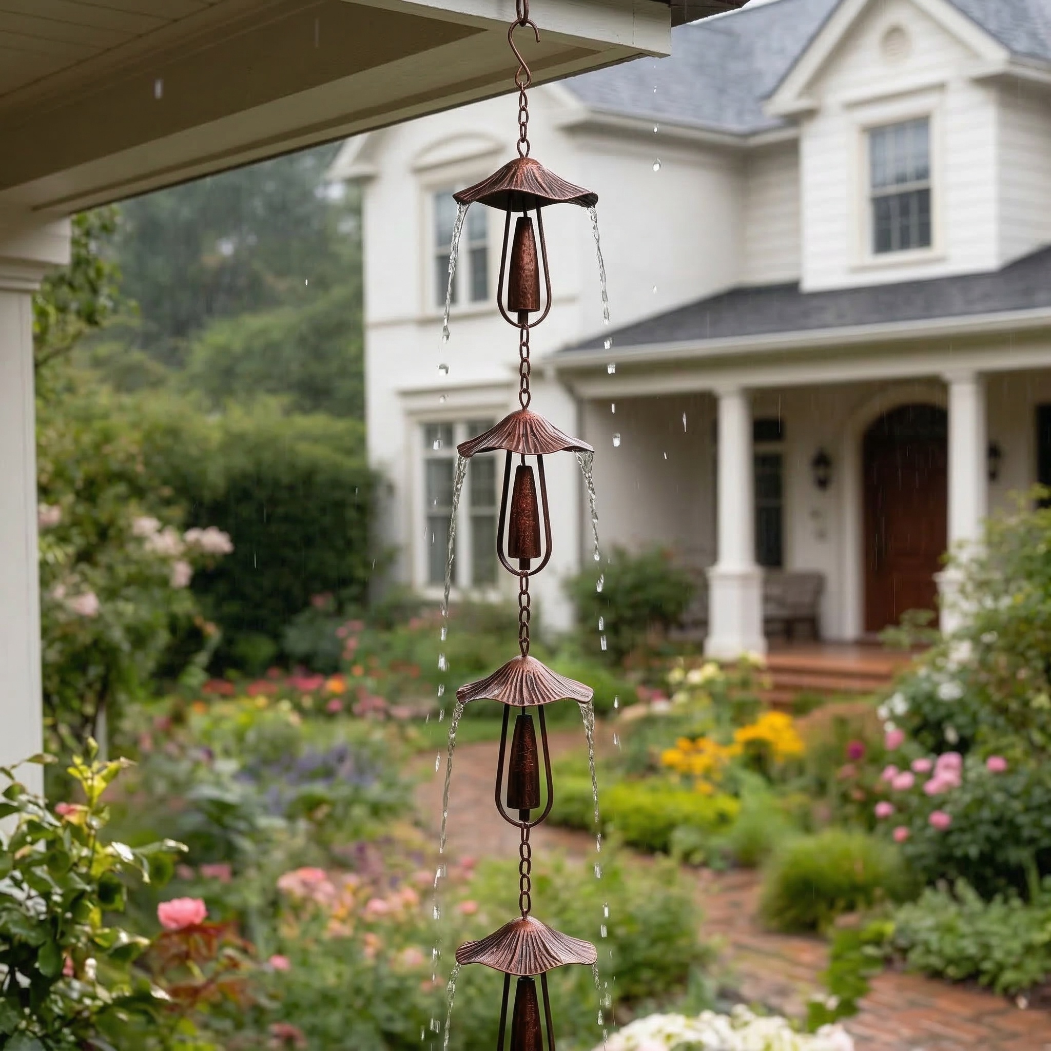 Mushroom Rain Chain with Bell Garden Decor