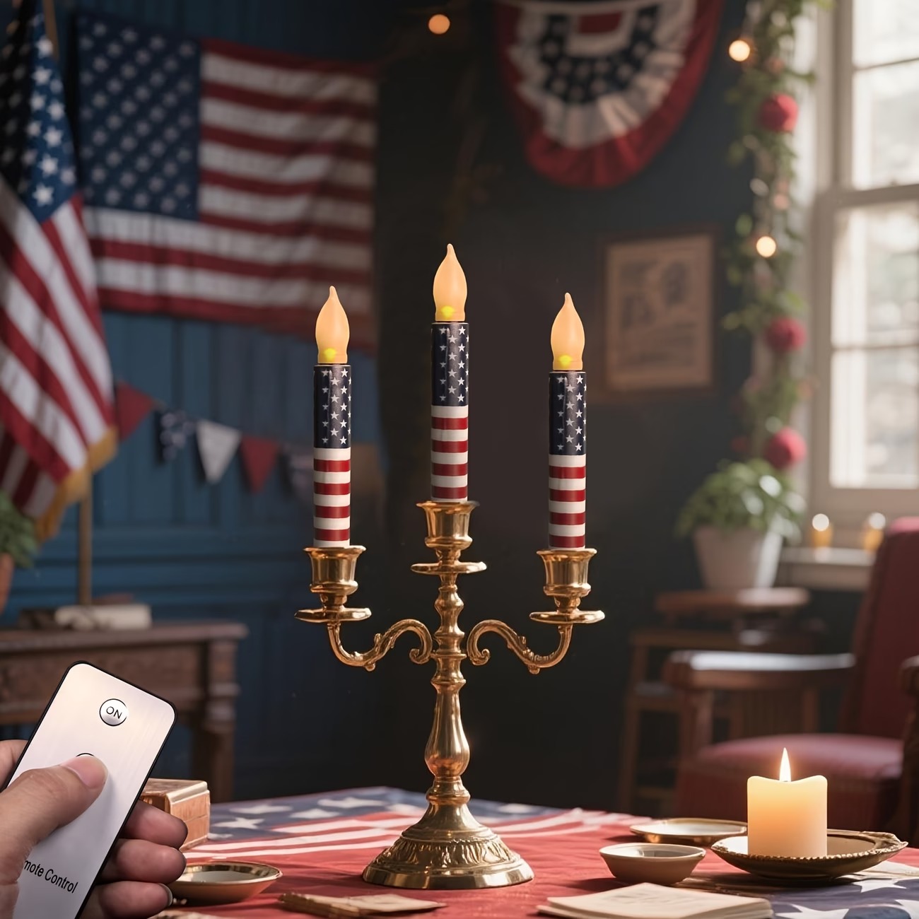 Set of 6 Patriotic LED Taper Candles with Timer