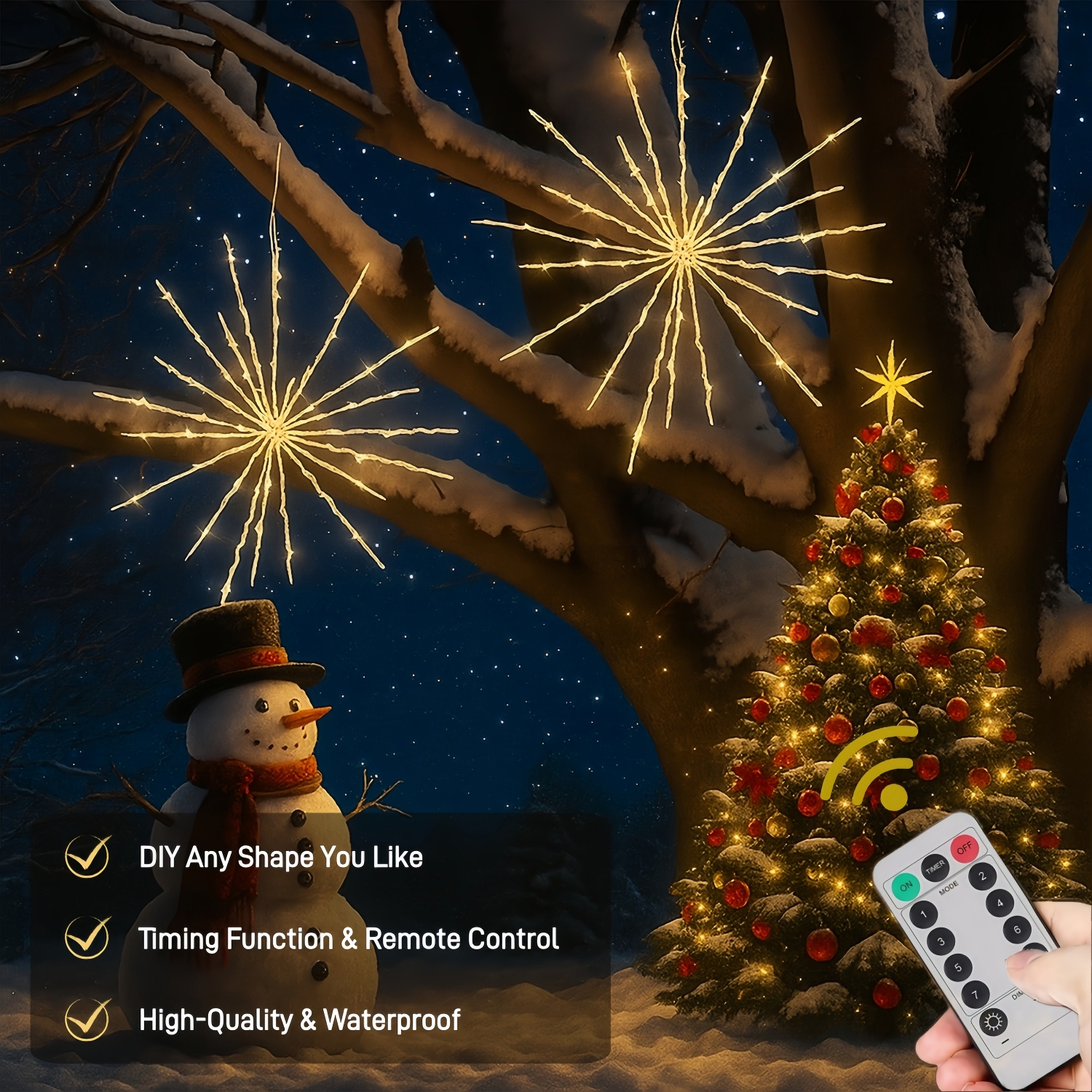 Gold Glitter Hanging Starburst Lights with Loop