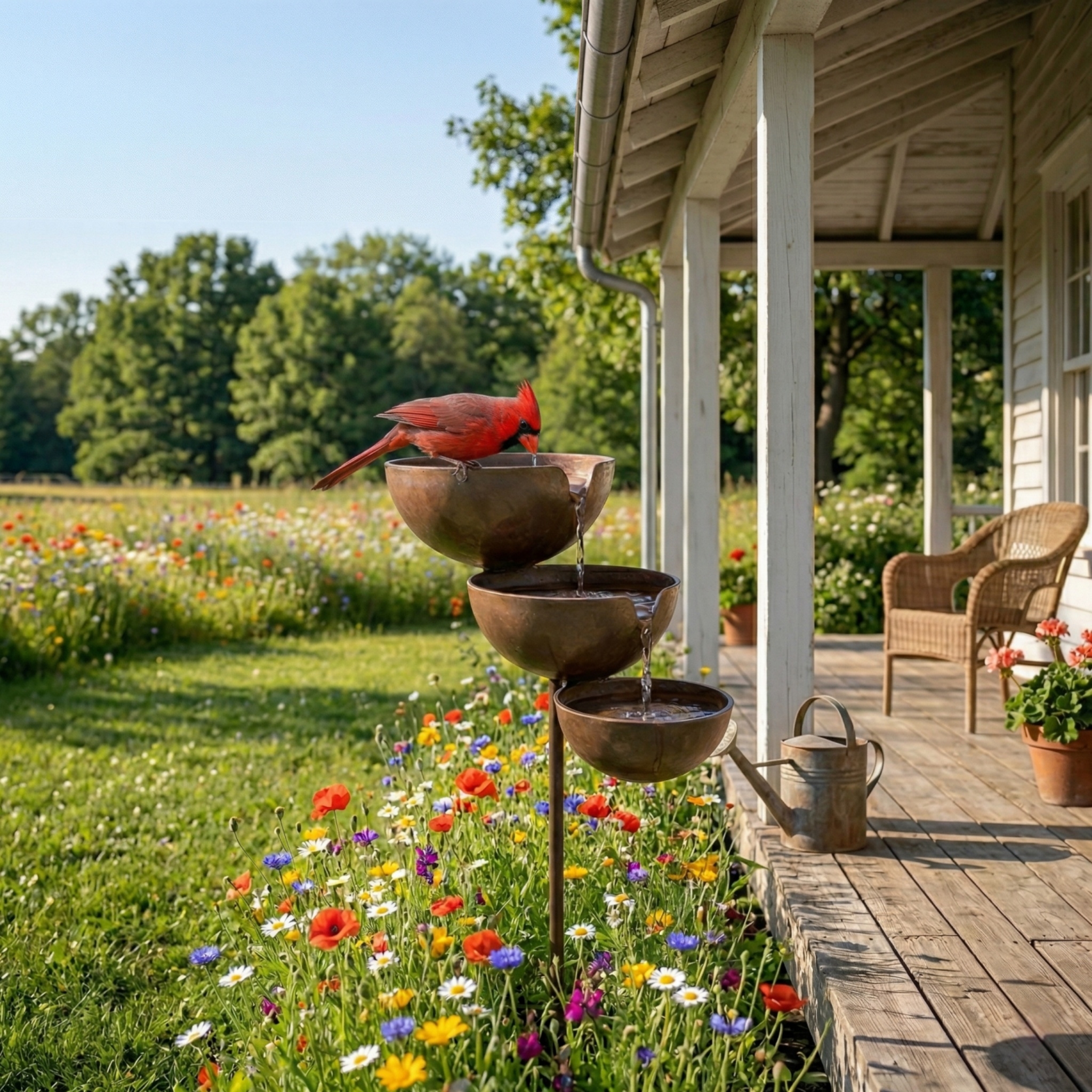 Three-Tier Metal Rain Catcher Bird Bath for Garden