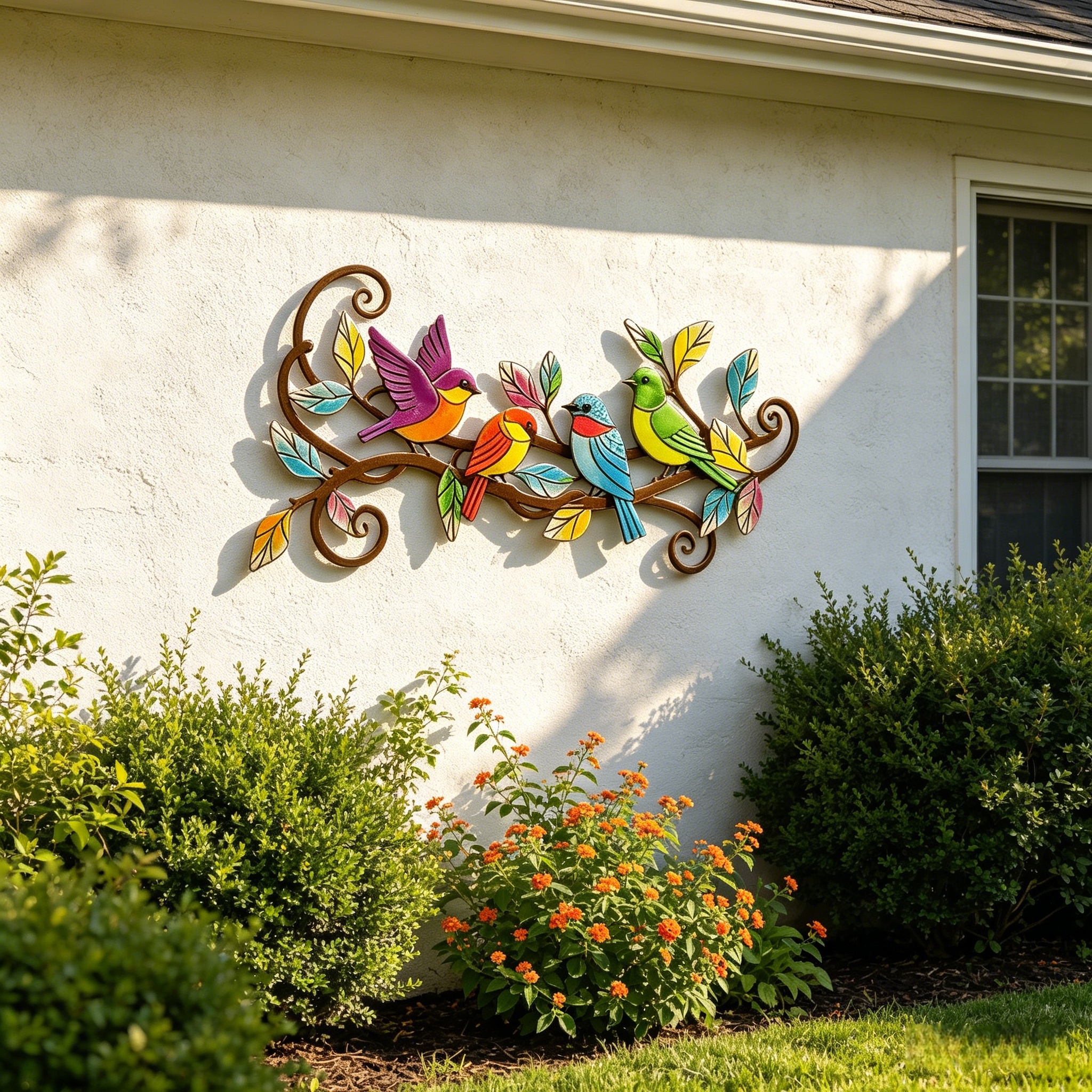 Colorful Metal Bird Wall Decor for Outdoor Patio