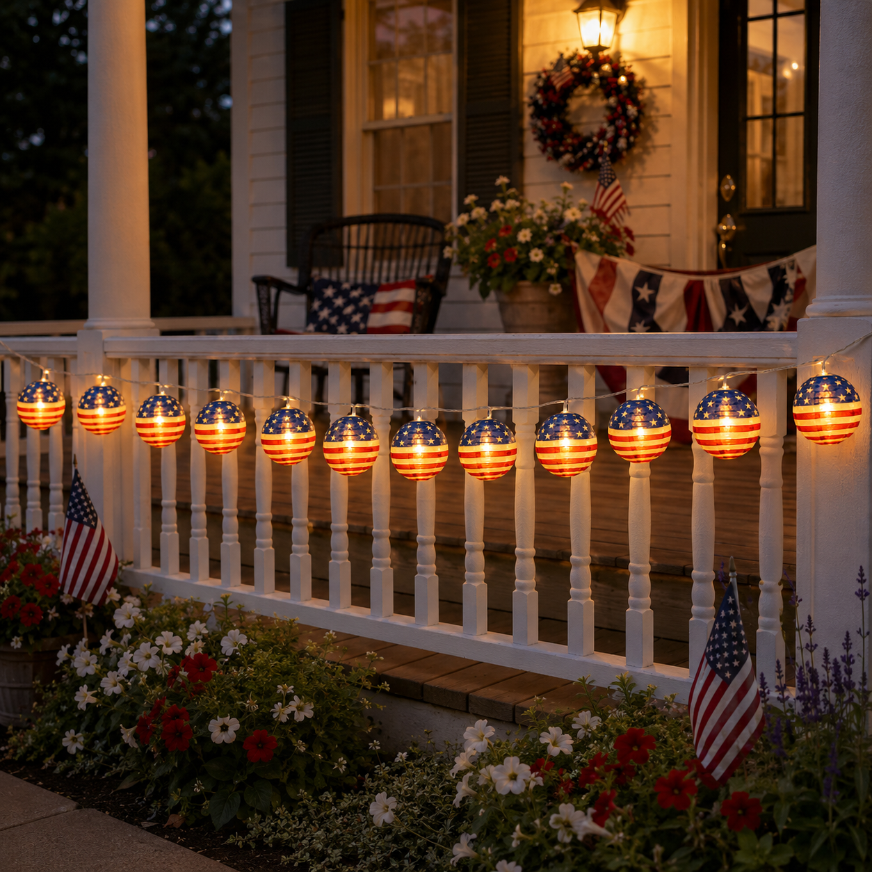10 LED Patriotic American Flag Lantern String Lights