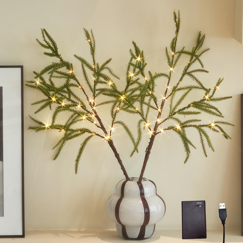Lighted Norfolk Pine Branches