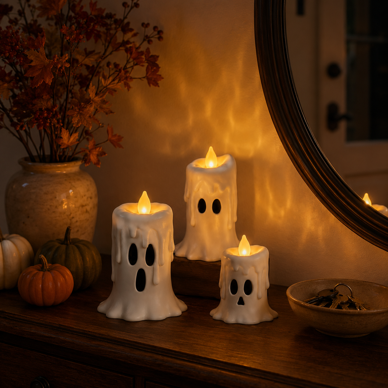 3-Piece Set Cozy Lighted Ghost Candles