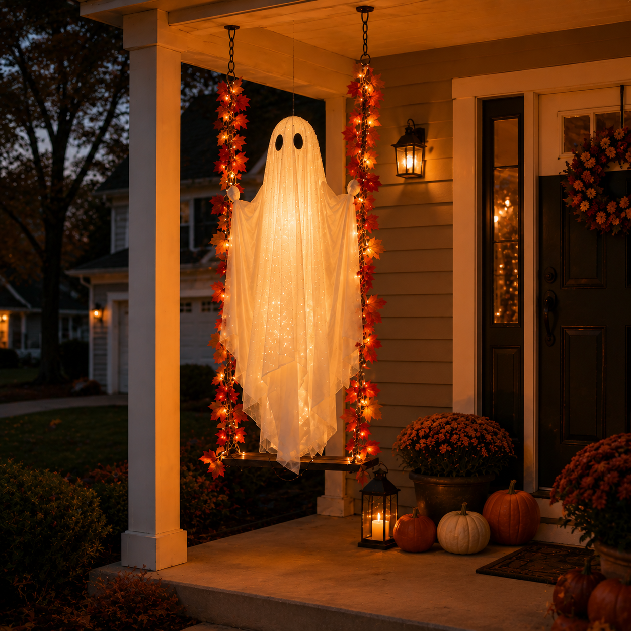 Lighted Halloween Ghost Swing Decoration