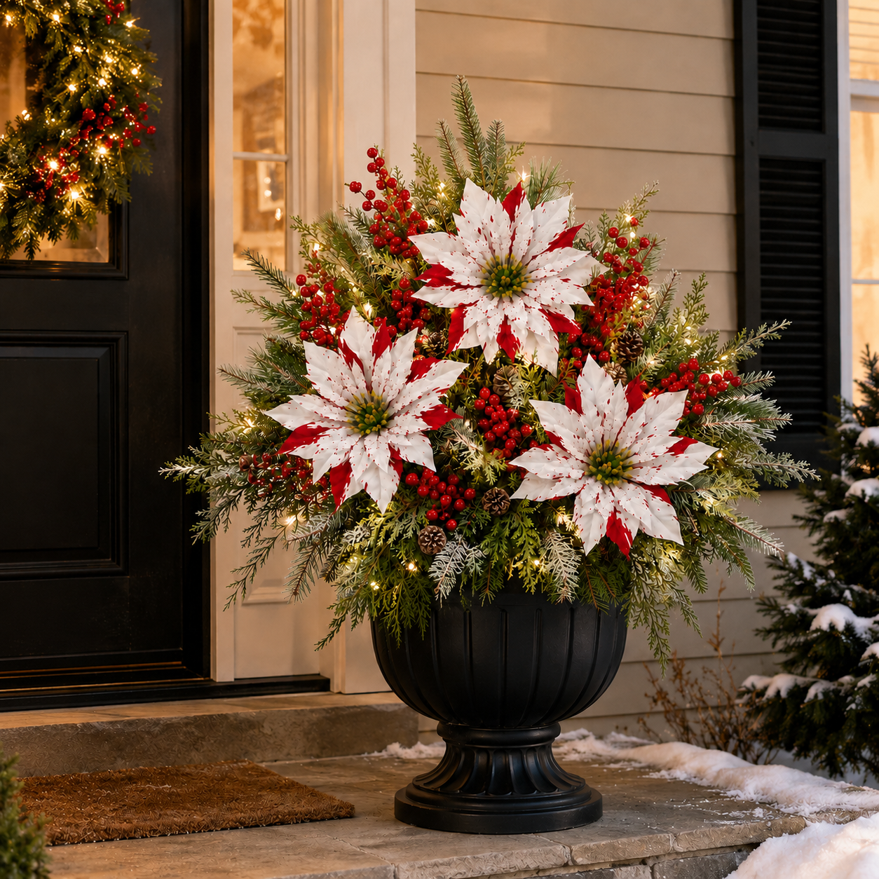 Pre-Lit Poinsettia Artificial Christmas Urn Filler