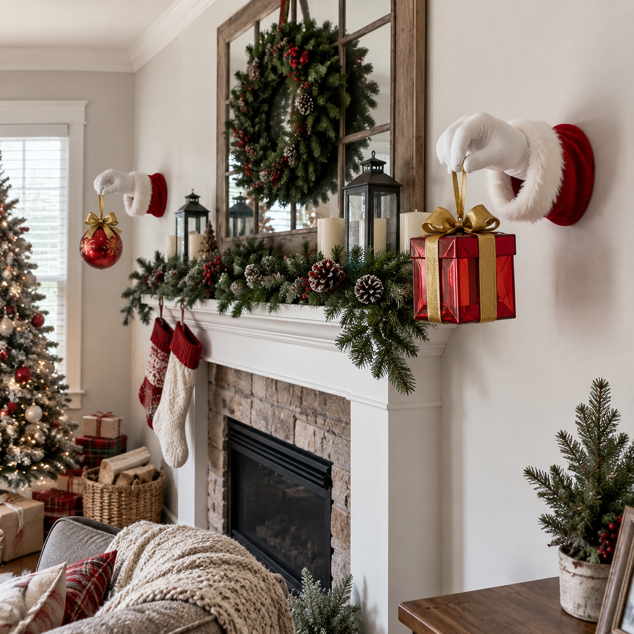 Lighted Santa Hand Christmas Wall Decor