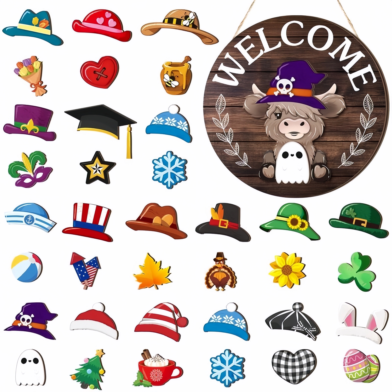 35Pcs Highland Cow Sign Interchangeable Welcome Sign