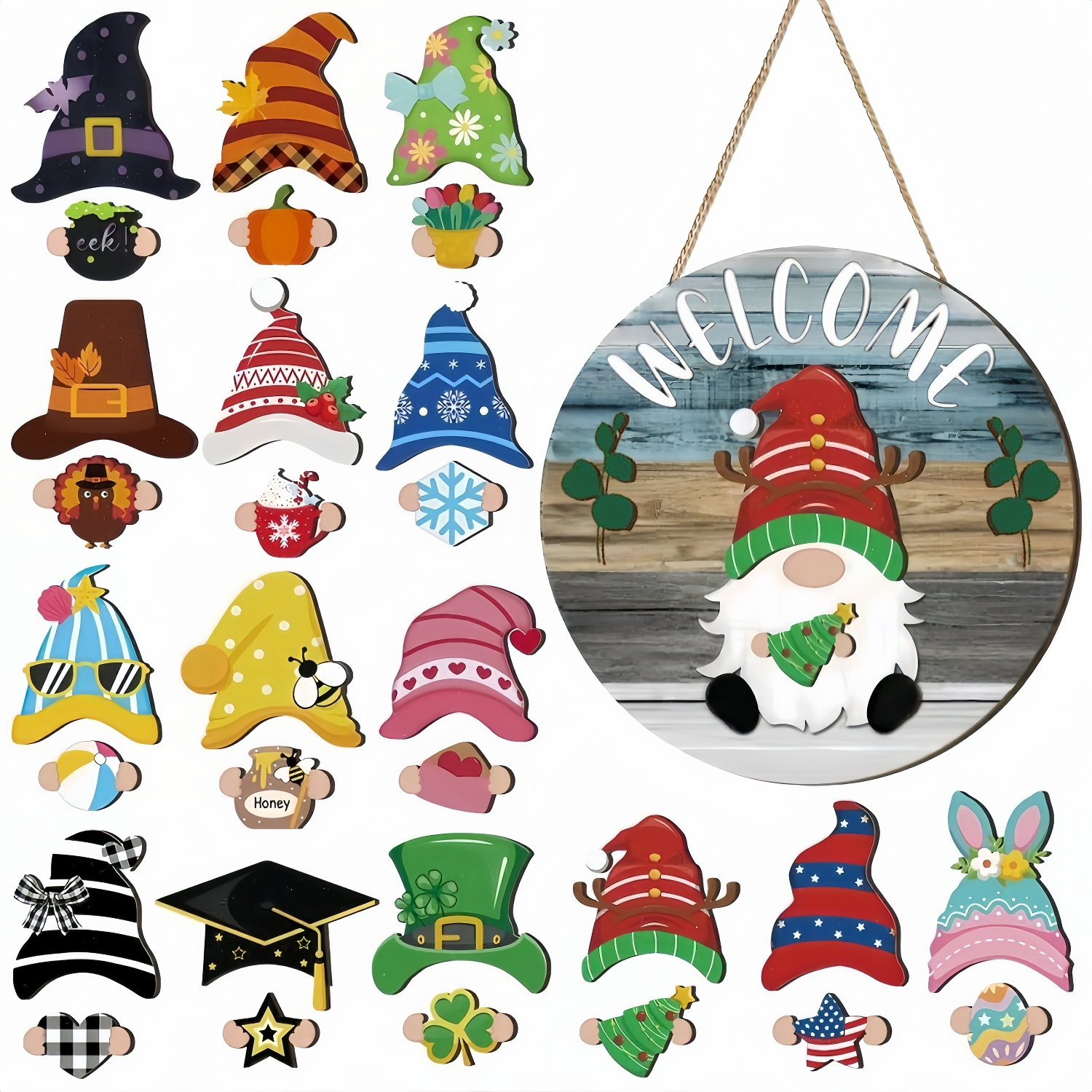 Seasonal Interchangeable Gnome Door Hanger