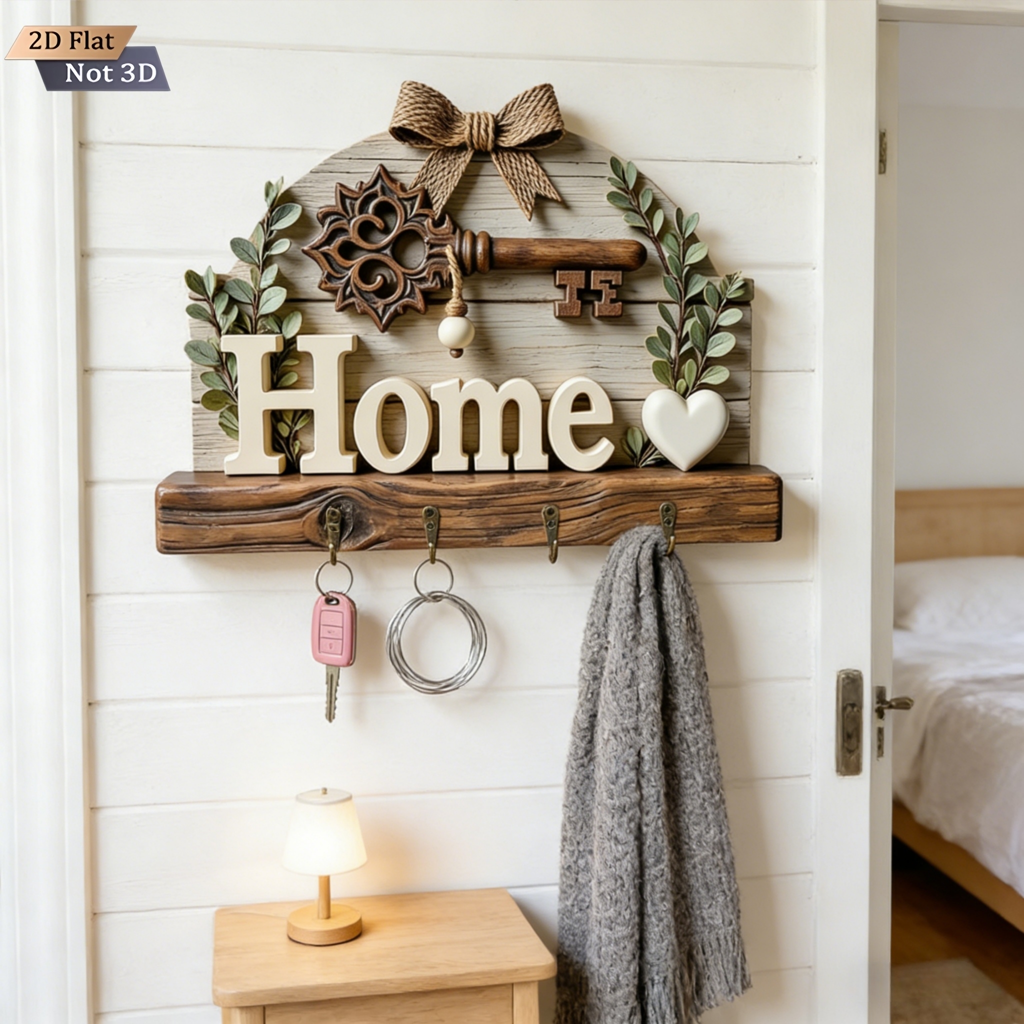 Home Wooden Key Holder Wall Decor with Hooks