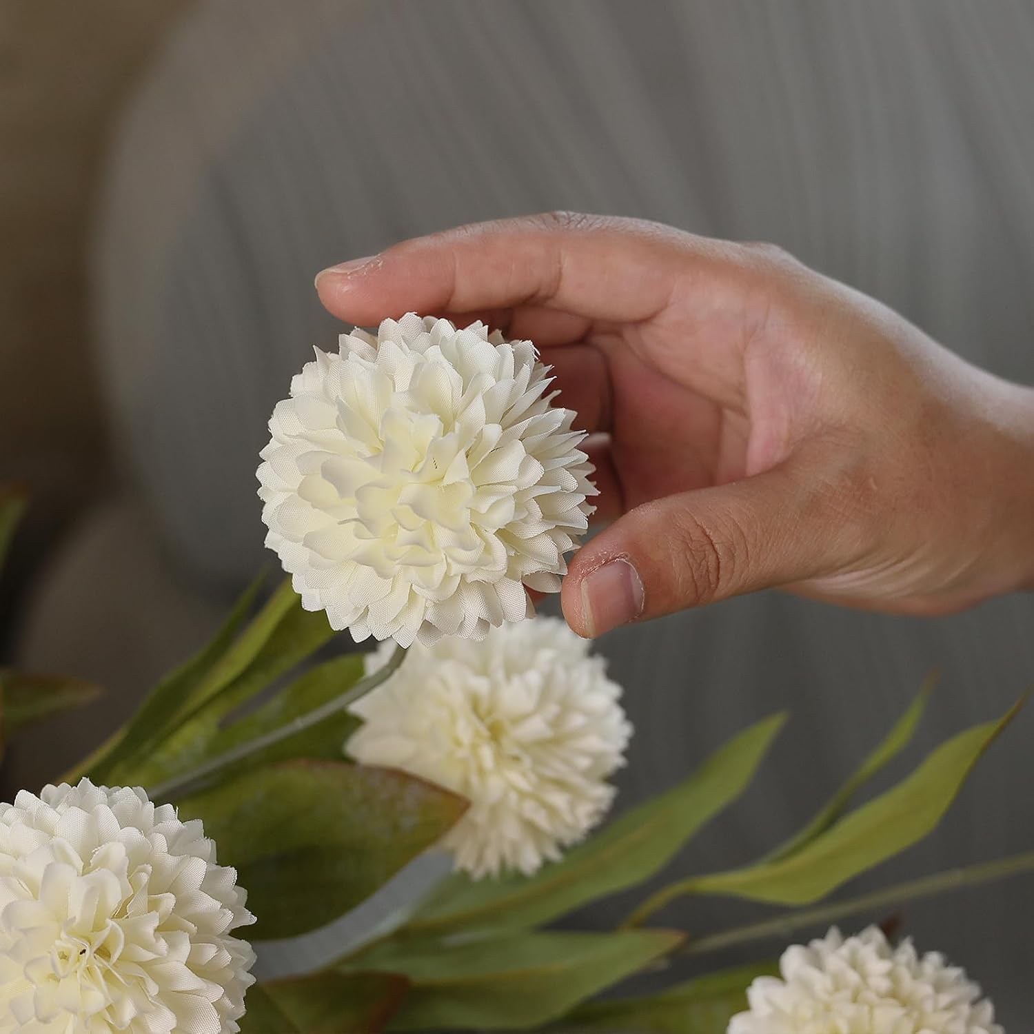 Faux Silk Pom Pom Mum Stems