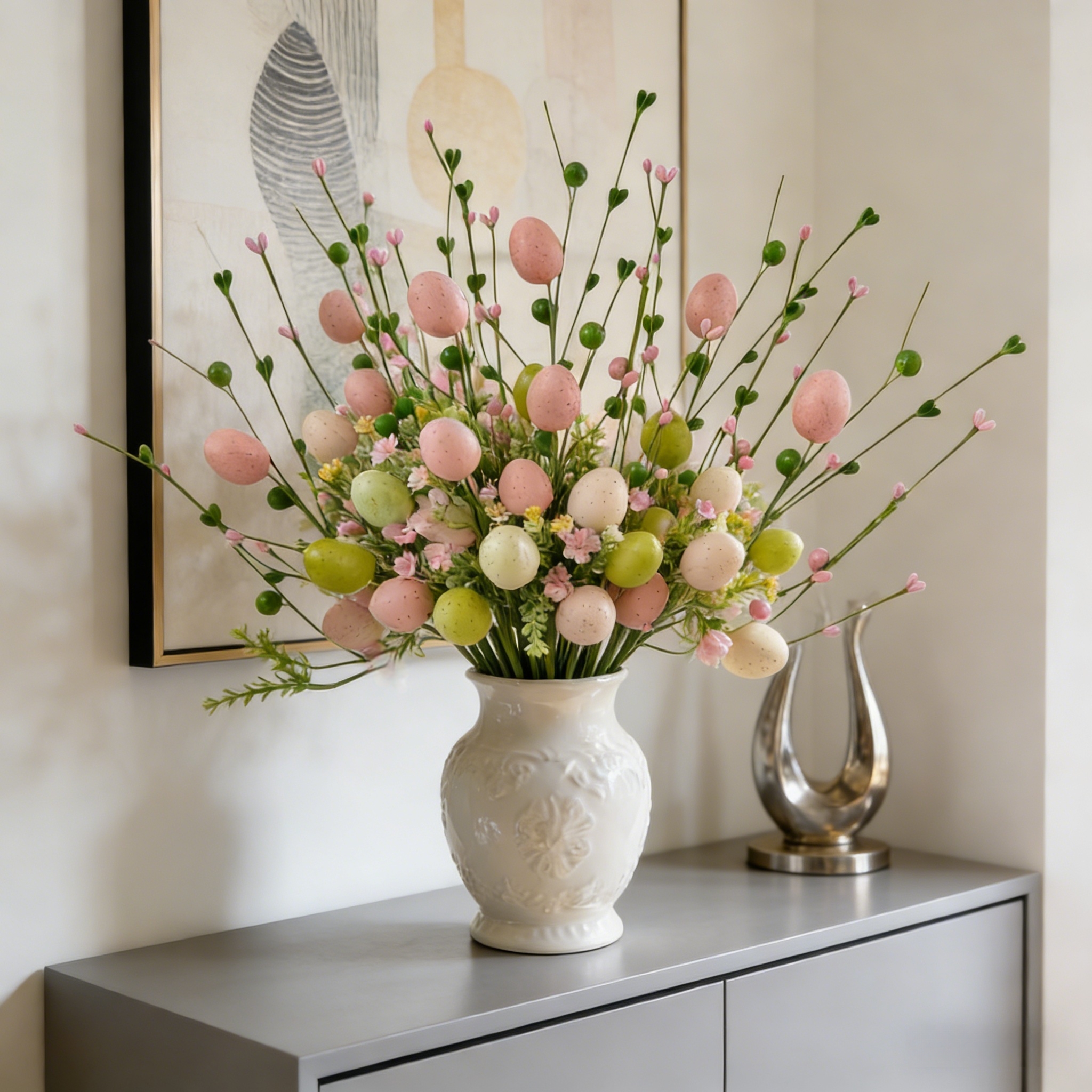 5 Bunches of Artificial Easter Egg Branches – Pastel Berry & Bud Stems for Spring Bouquet, Vase Filler & Easter Table Centerpiece Decor