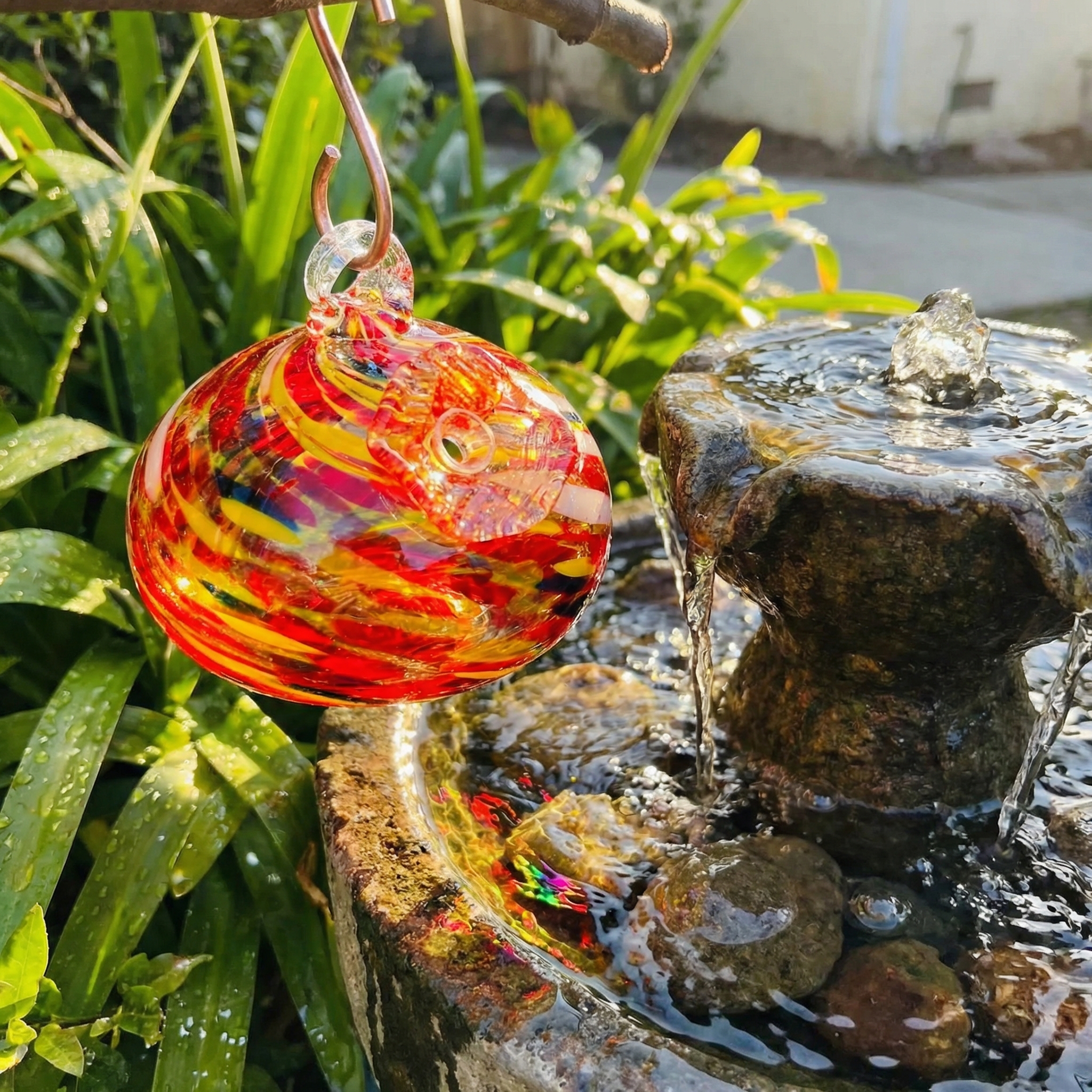 Handblown Glass Hummingbird Feeder