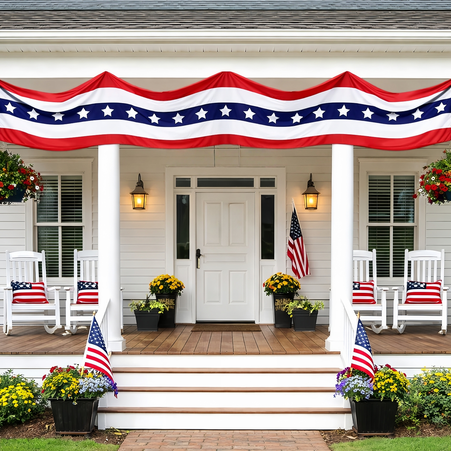 236" Patriotic USA Banner – 250th Anniversary Red White Blue Bunting, Independence Day Outdoor Porch & Fence Decoration