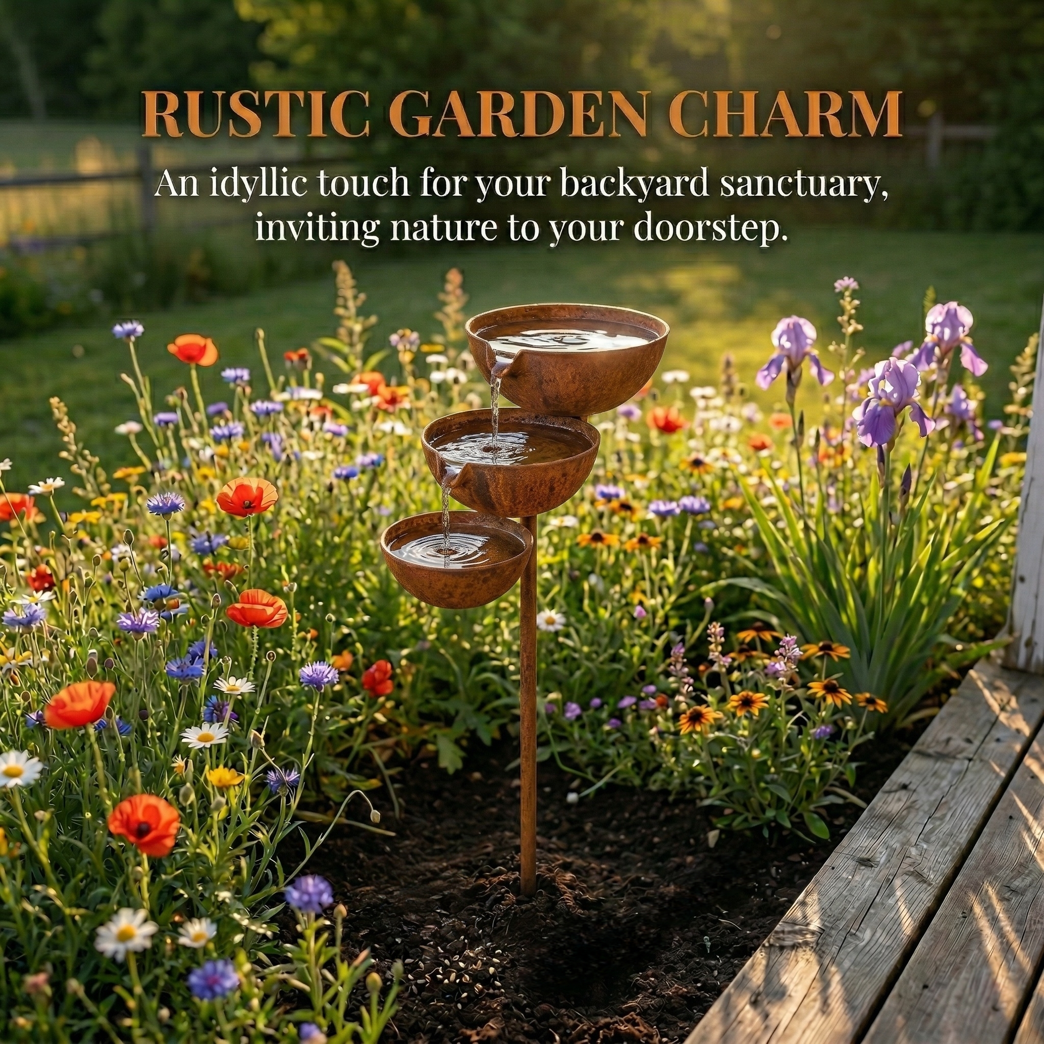 Three-Tier Metal Rain Catcher Bird Bath for Garden