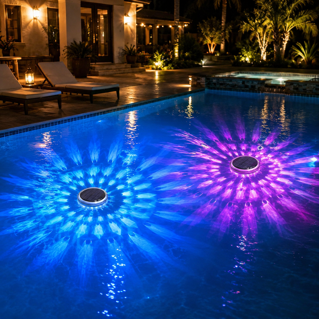 2 Pack Solar Powered Floating Pool Lights with Remote Control