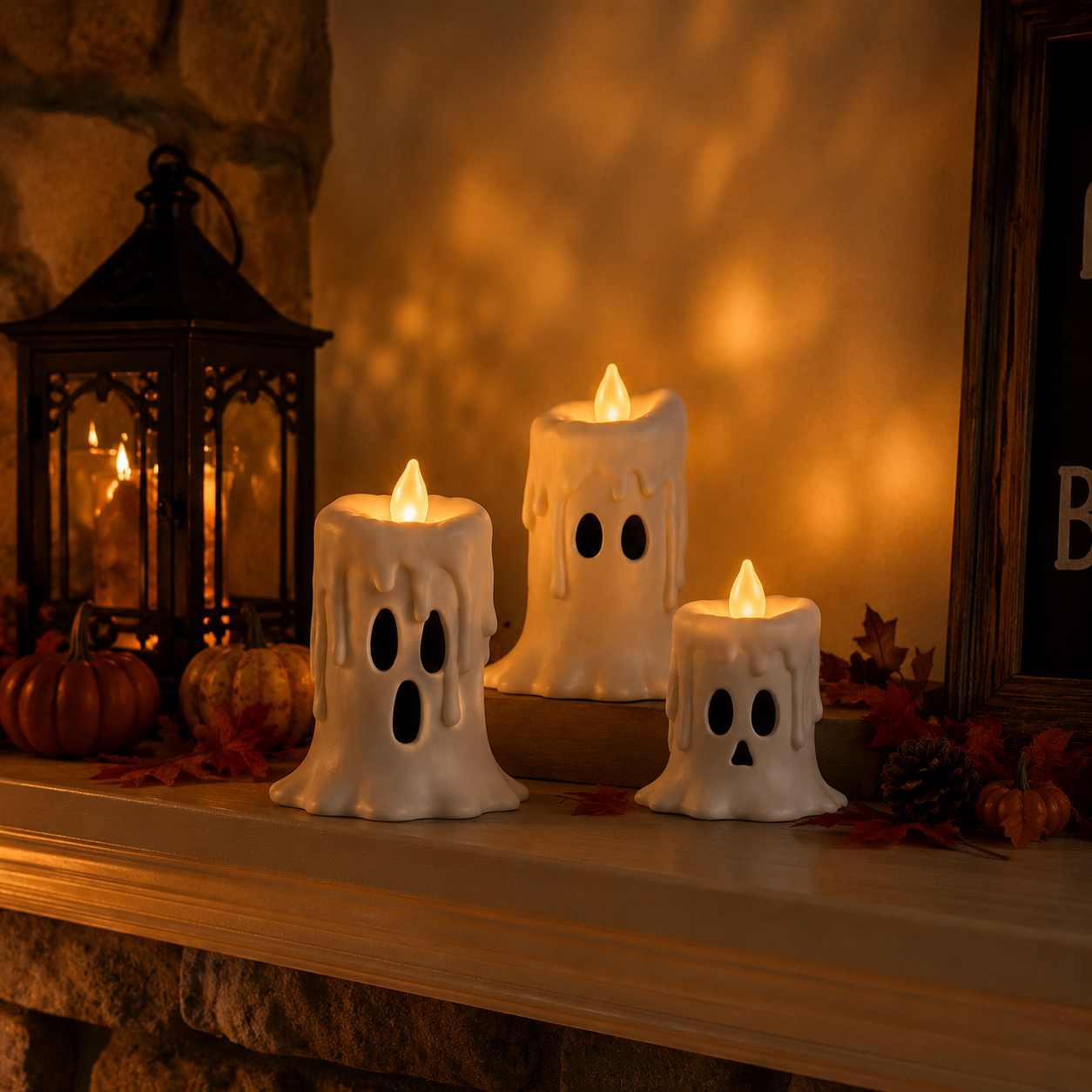 3-Piece Set Cozy Lighted Ghost Candles