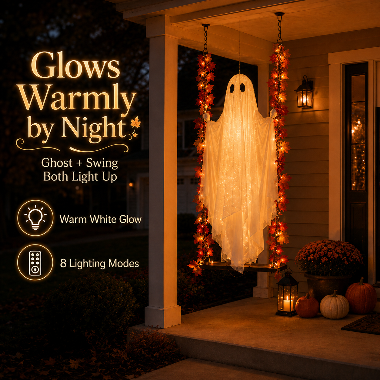 Lighted Halloween Ghost Swing Decoration