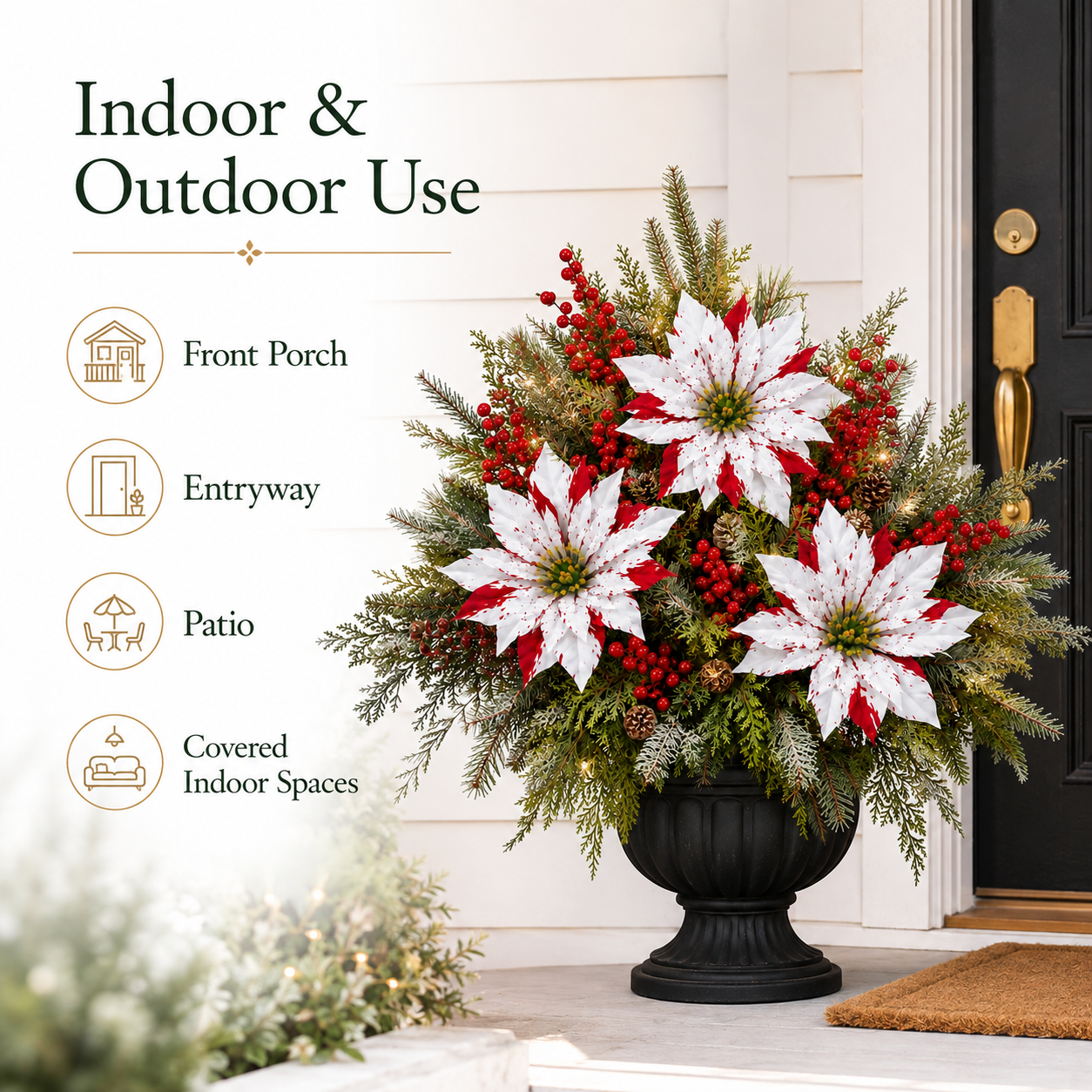 Pre-Lit Poinsettia Artificial Christmas Urn Filler